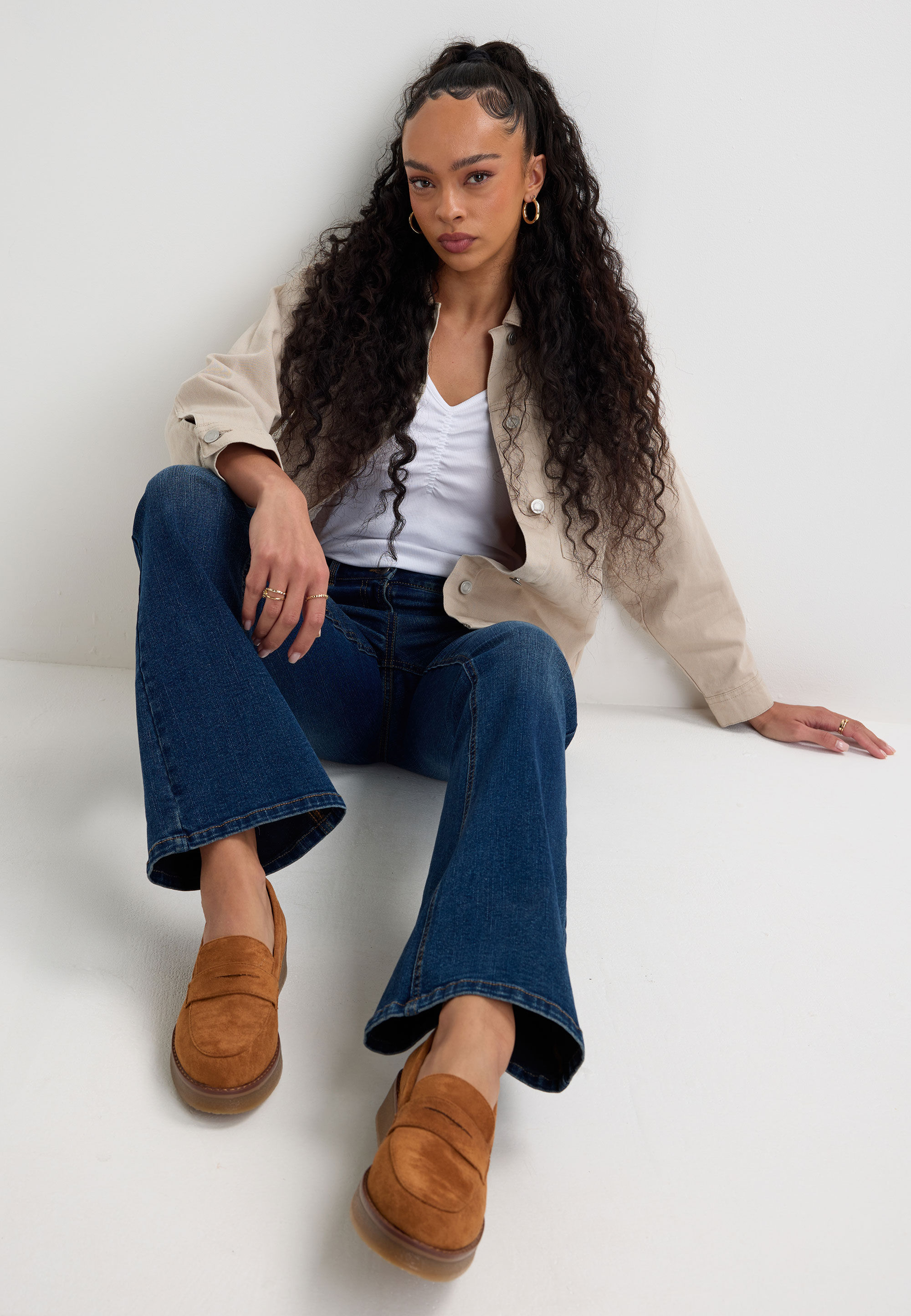 Womens Tan Plain Suedette Loafers