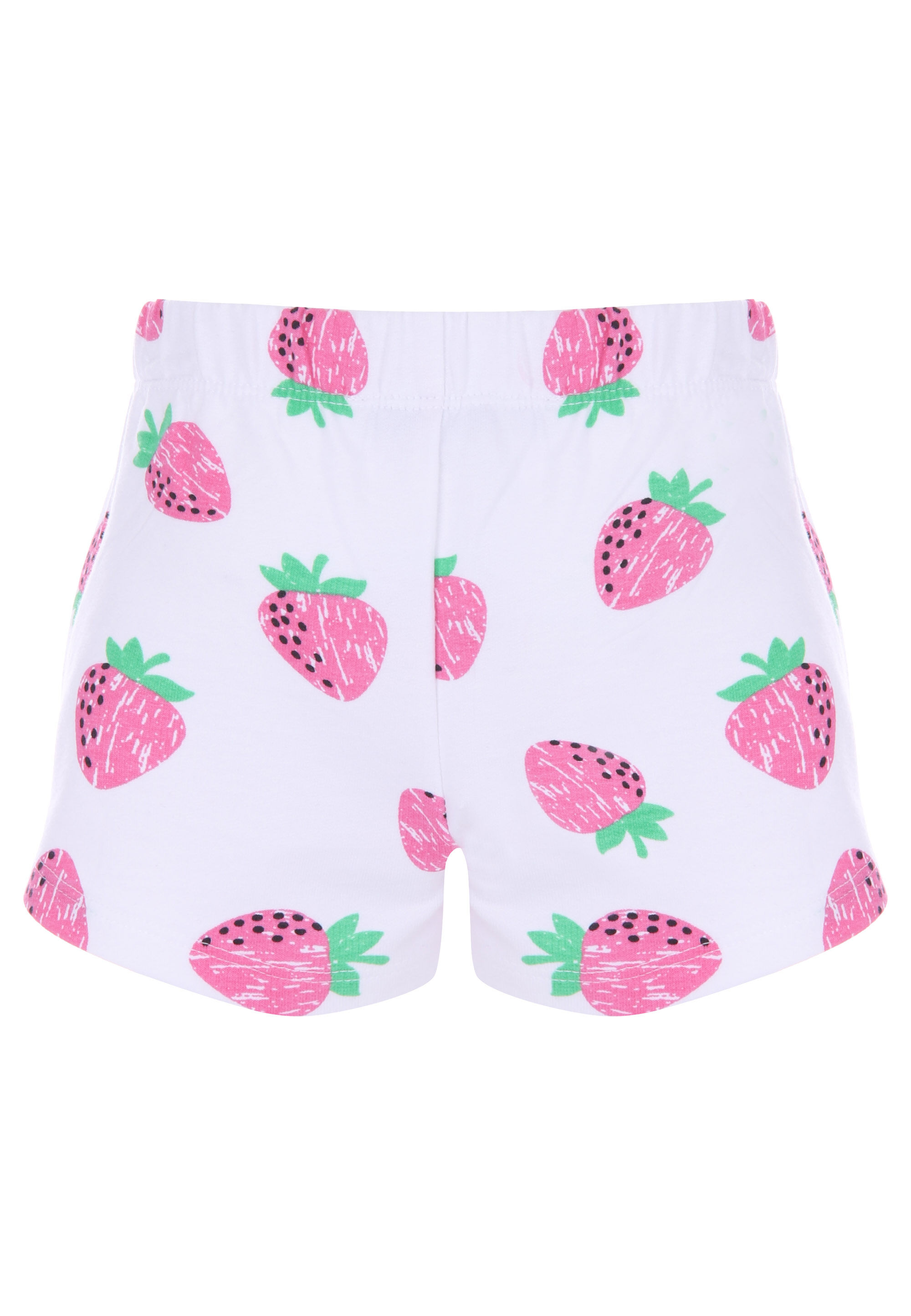 Younger Girls White Strawberry Print Sweat Shorts