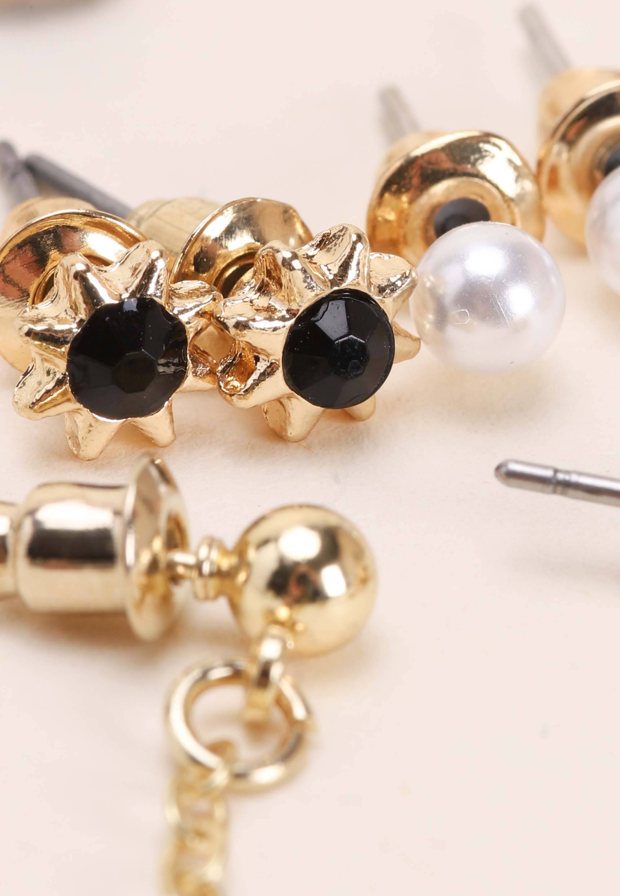 Womens Gold 10pk Star & Pearl Earrings
