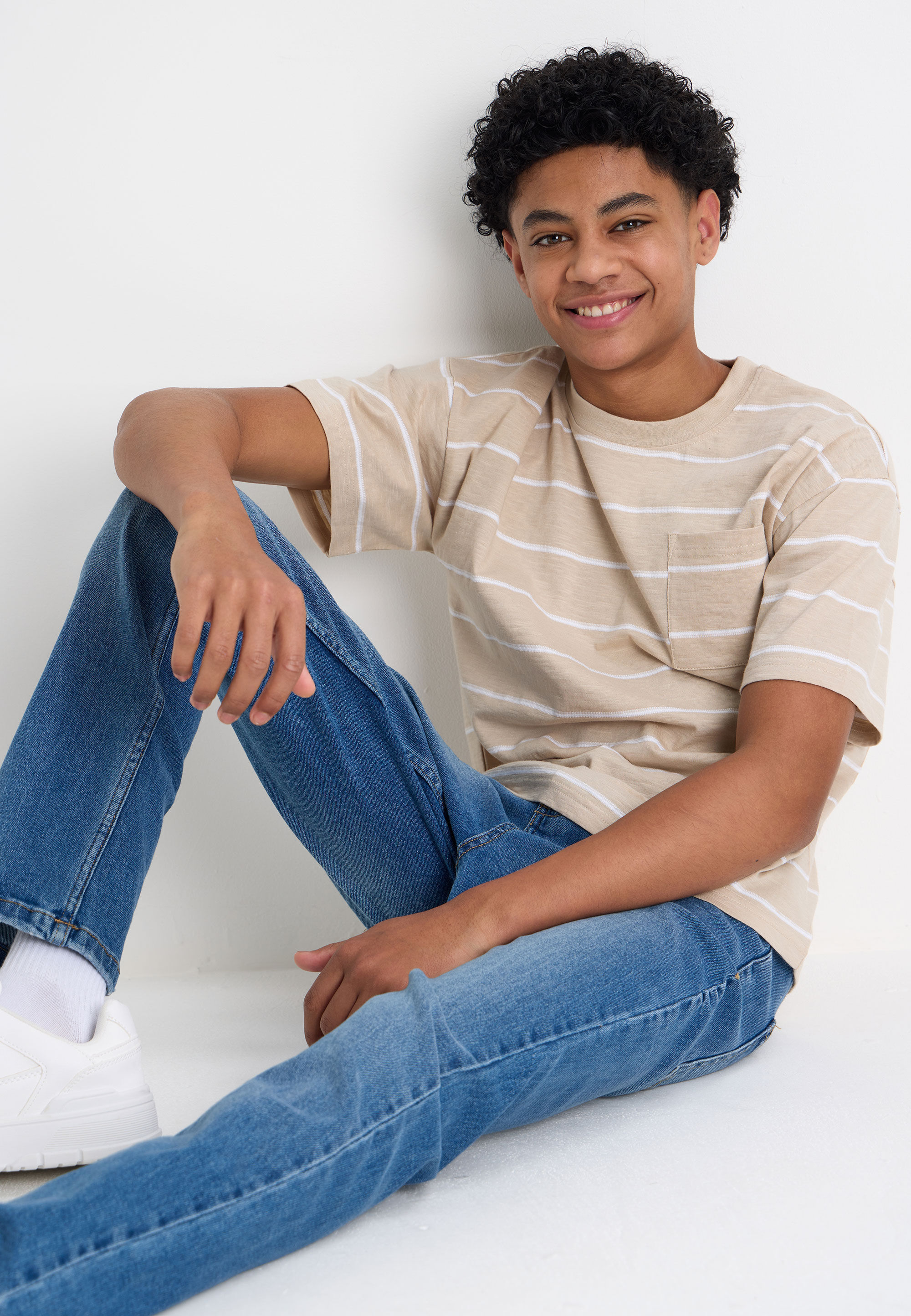 Older Boys Stone Stripe Textured T-Shirt