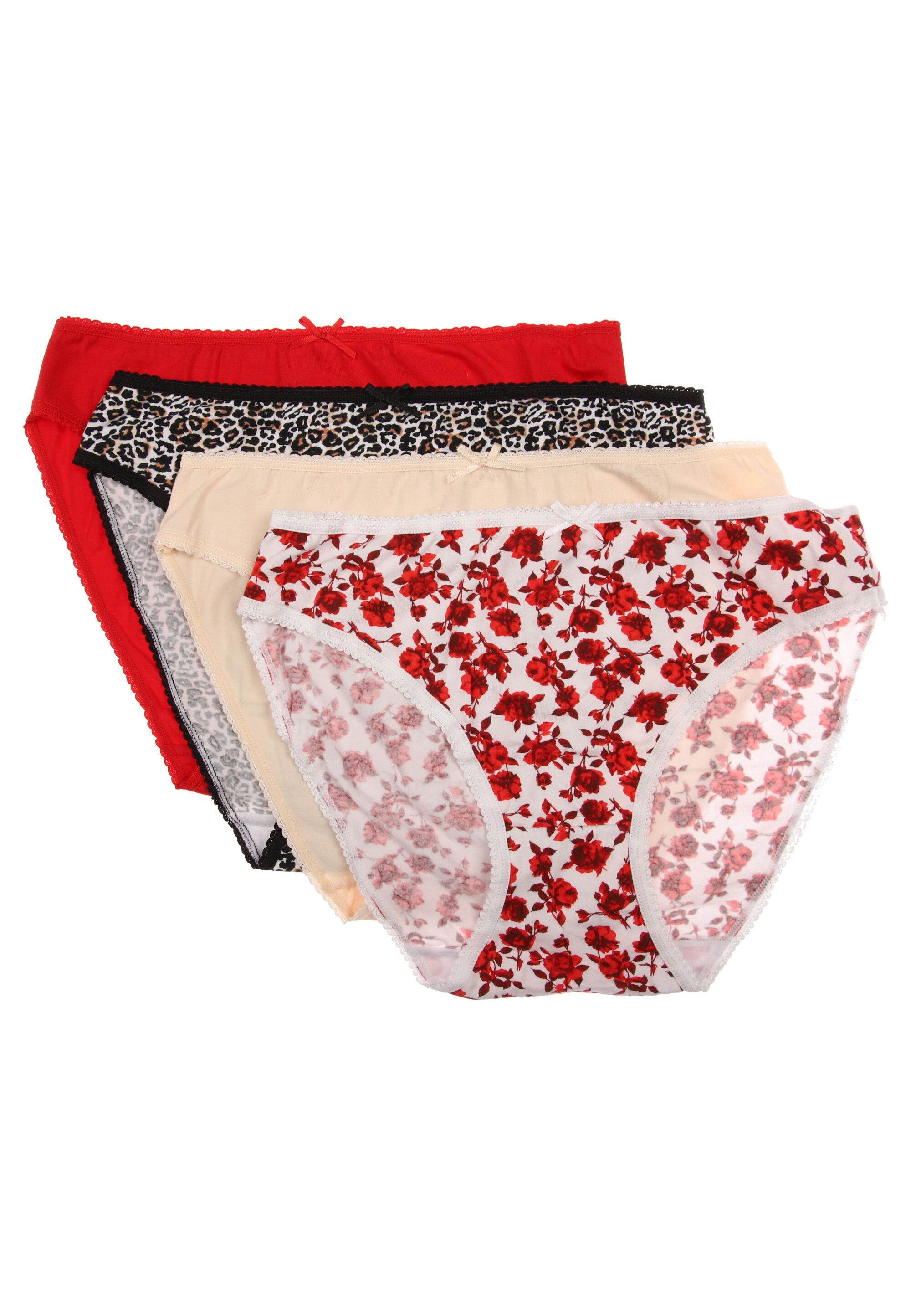 Womens 4pk Red Floral High Cut Briefs