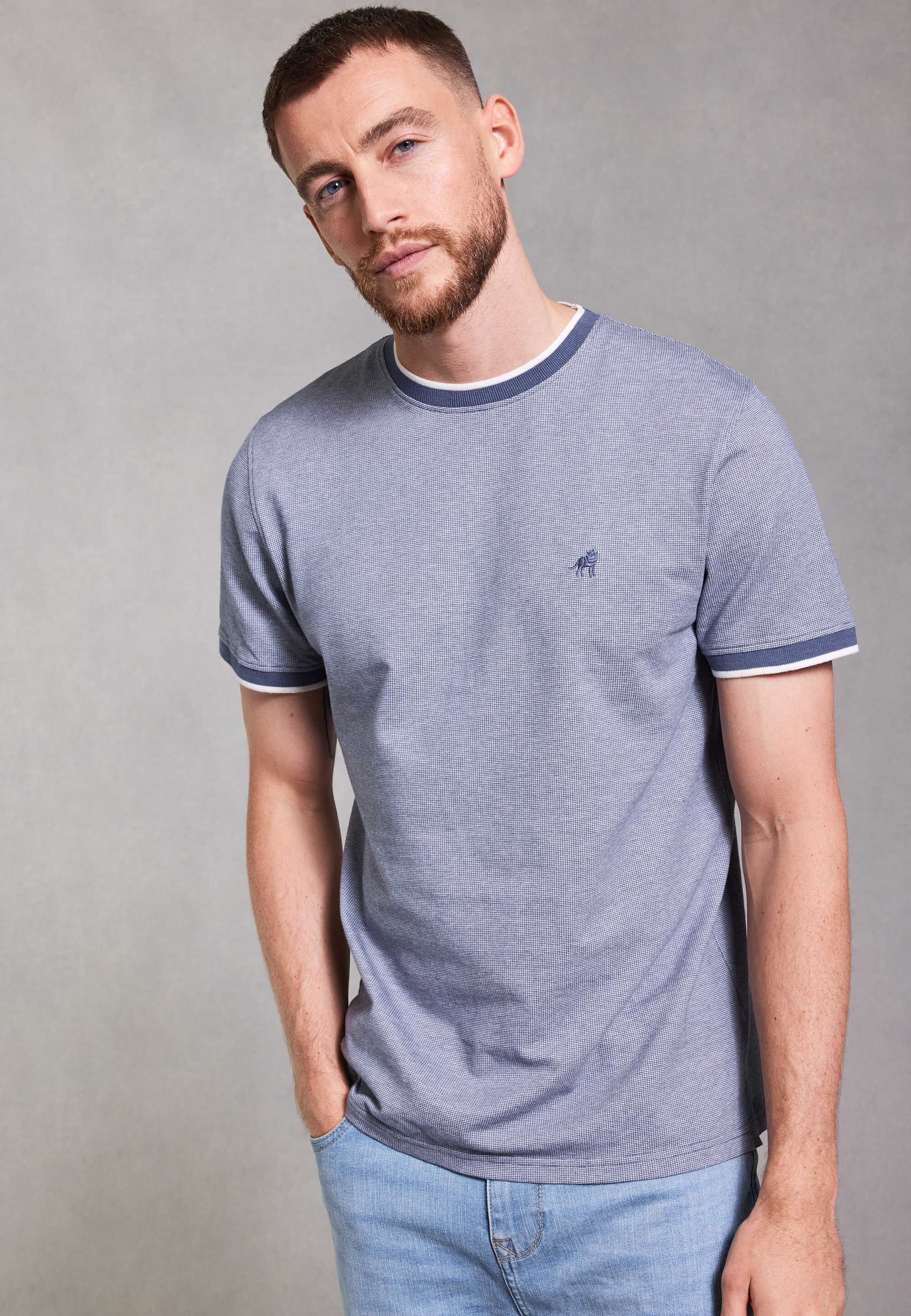 Mens Blue Textured Tipped T-Shirt