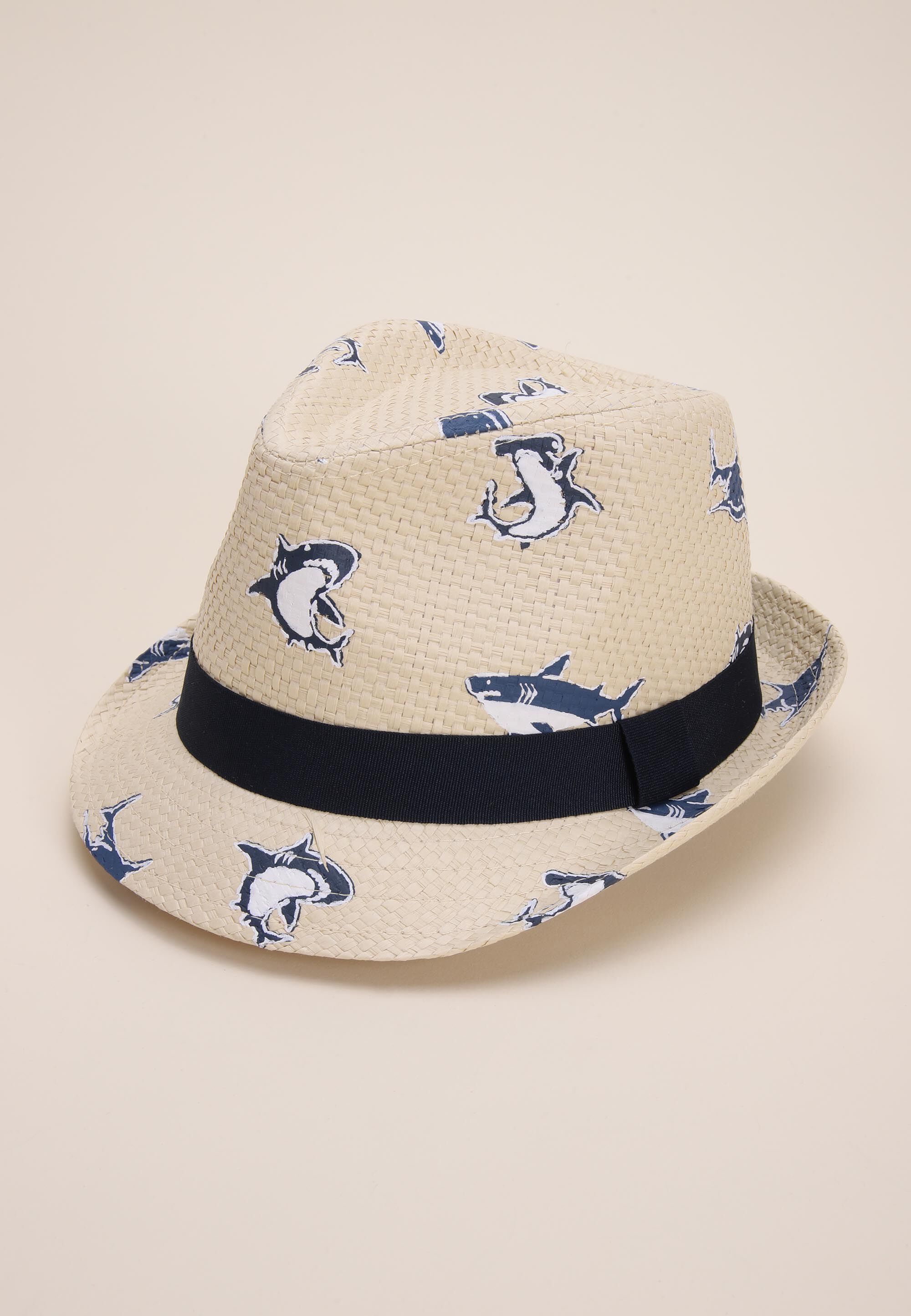 Younger Boys Natural Shark Print Fedora Hat
