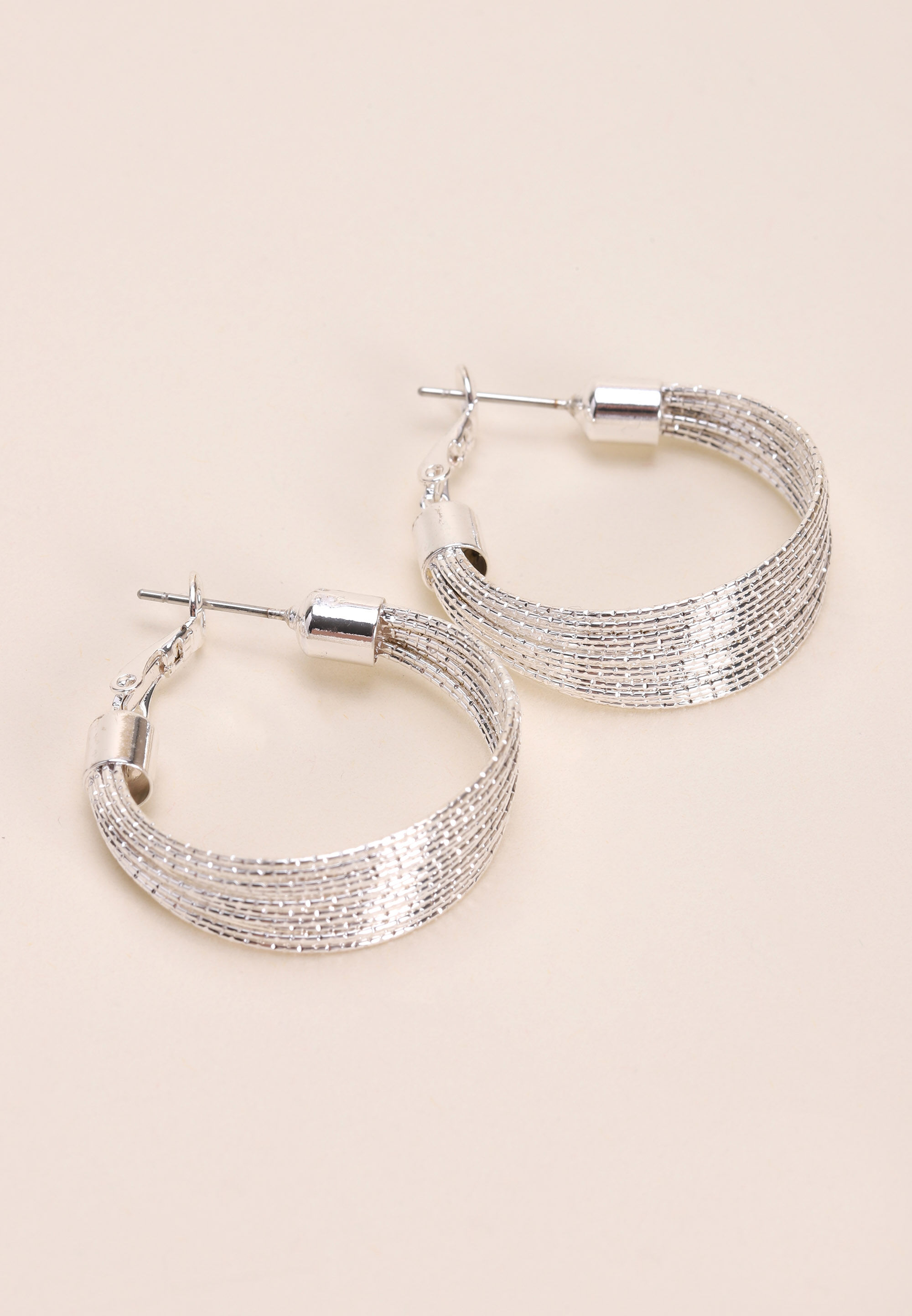 Womens Silver Plain Multi Strand Hoop Earrings