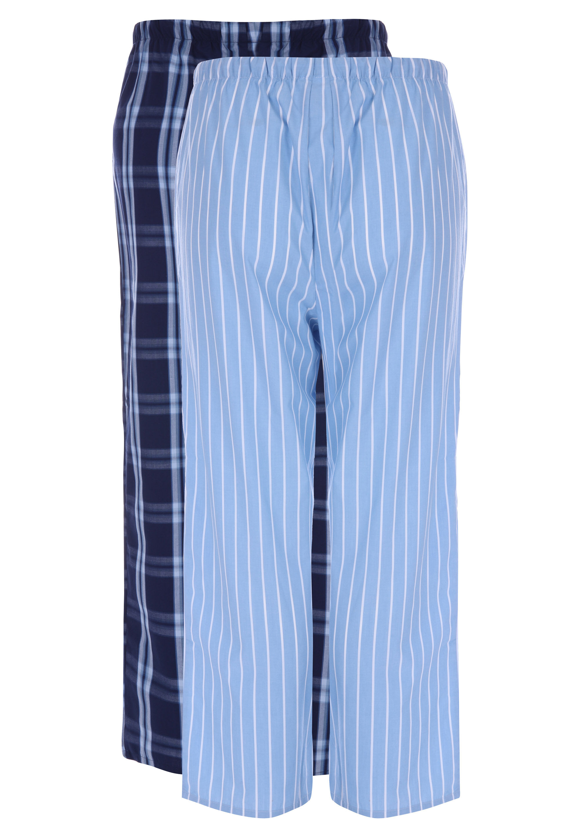Mens 2pk Blue Stripe & Navy Check Woven Pyjama Bottoms