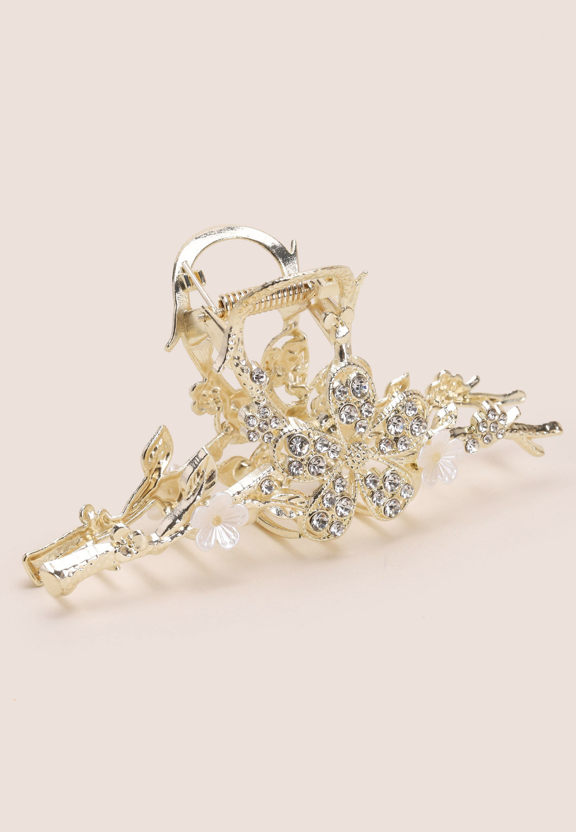 Womens Gold Diamnte Flower Claw Hair Clip
