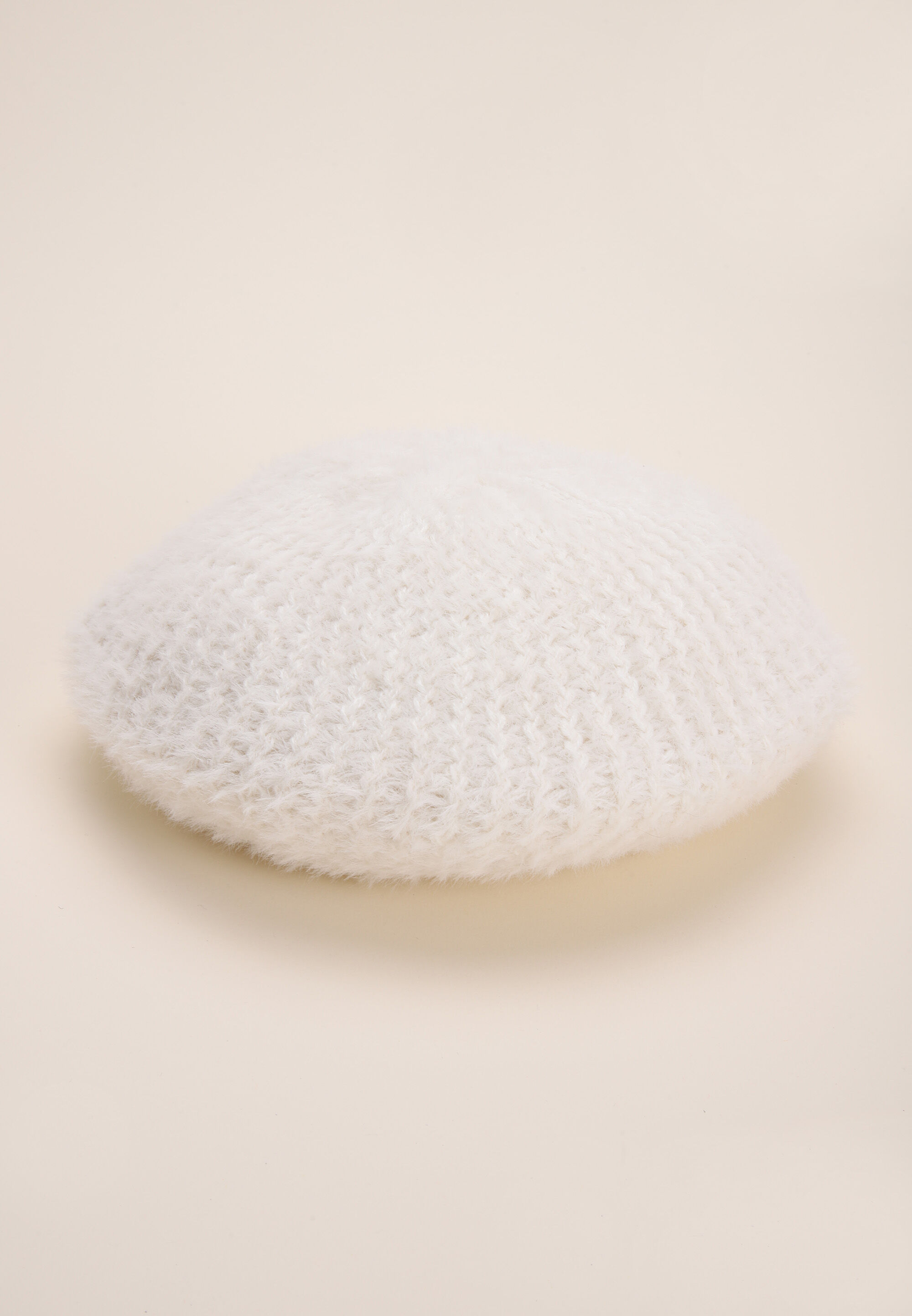 Womens Cream Plain Eyelash Knit Beret Hat