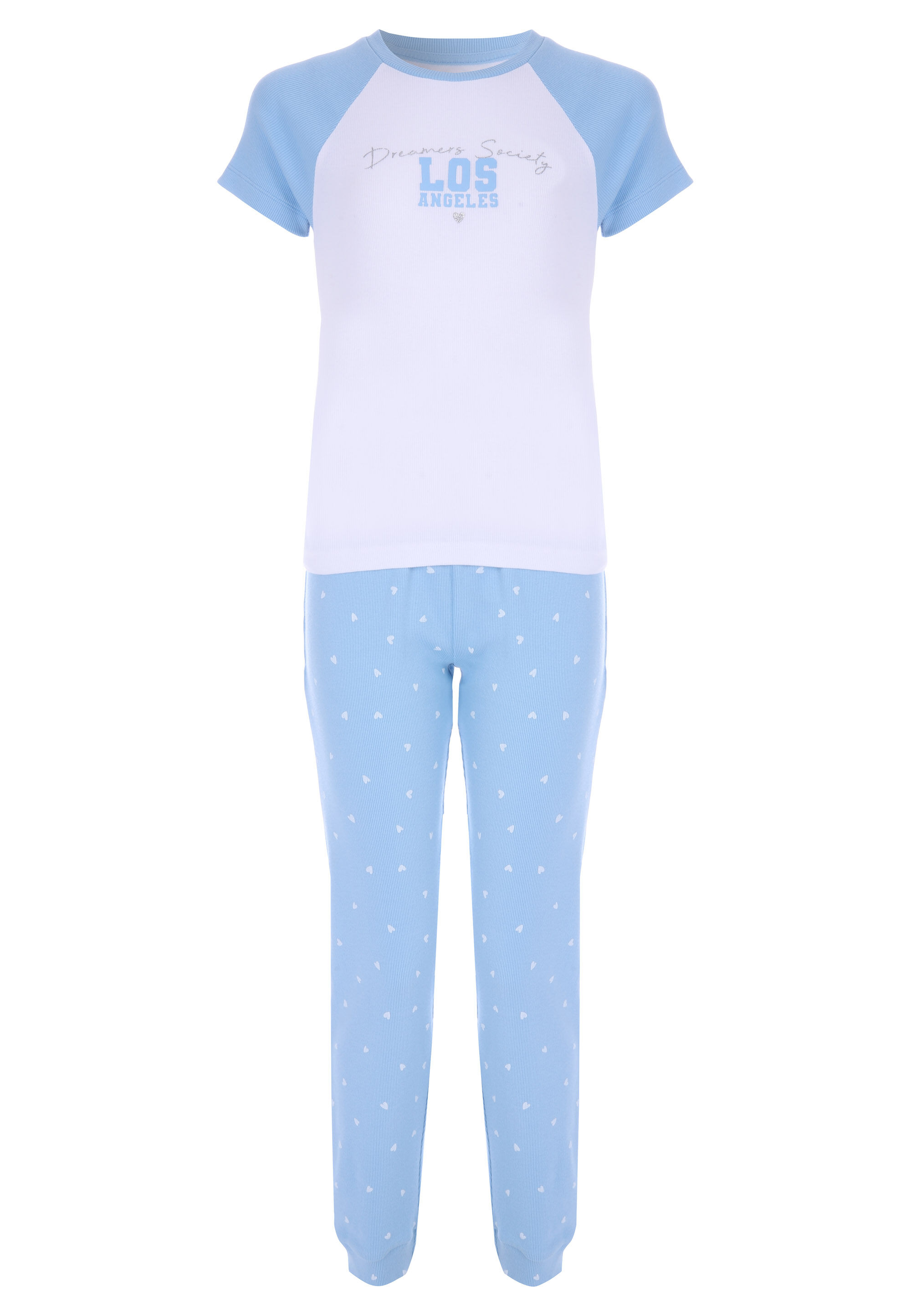 Older Girls Blue City Heart Print Pyjama Set
