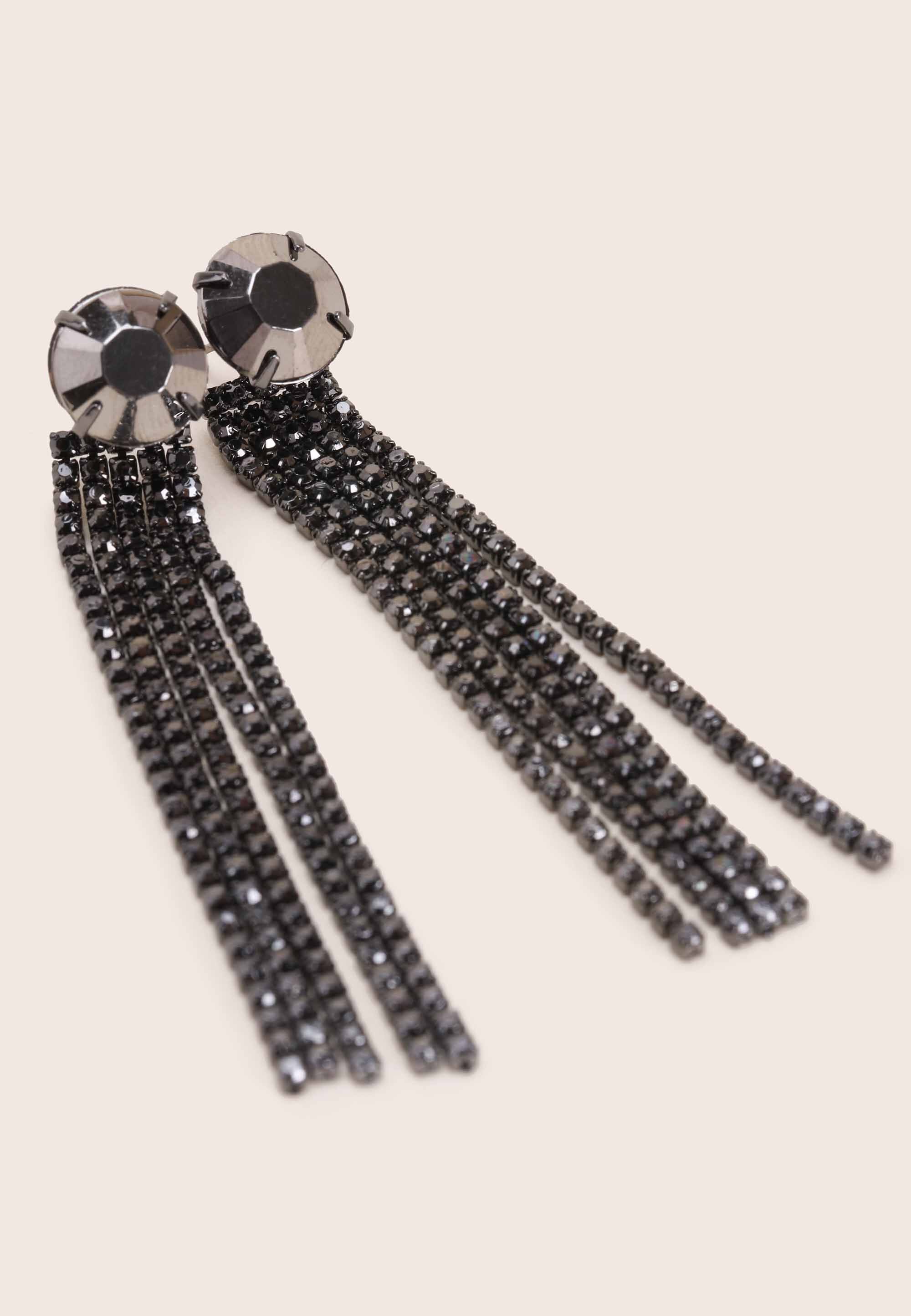 Womens Black Large Gem Diamante Drop Earrings