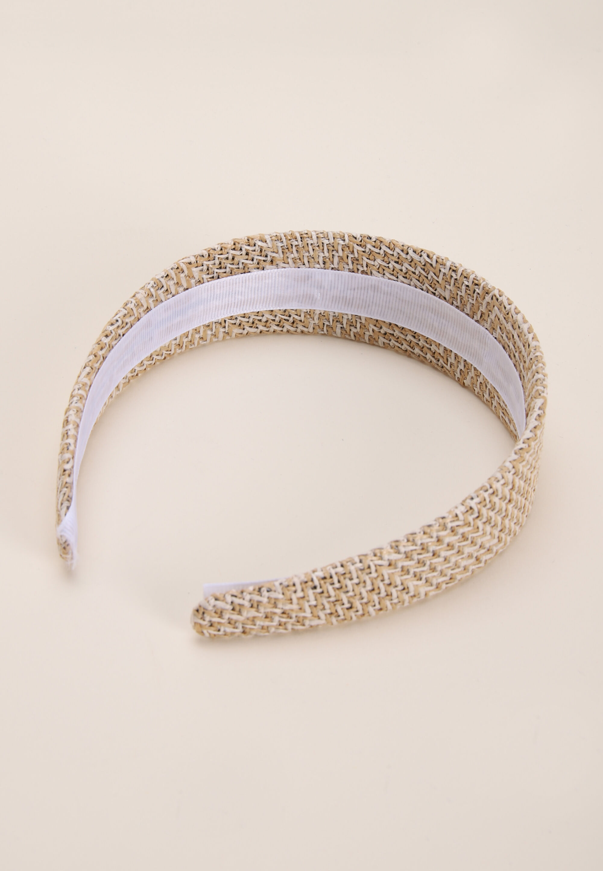 Womens Natural & White Straw Headband