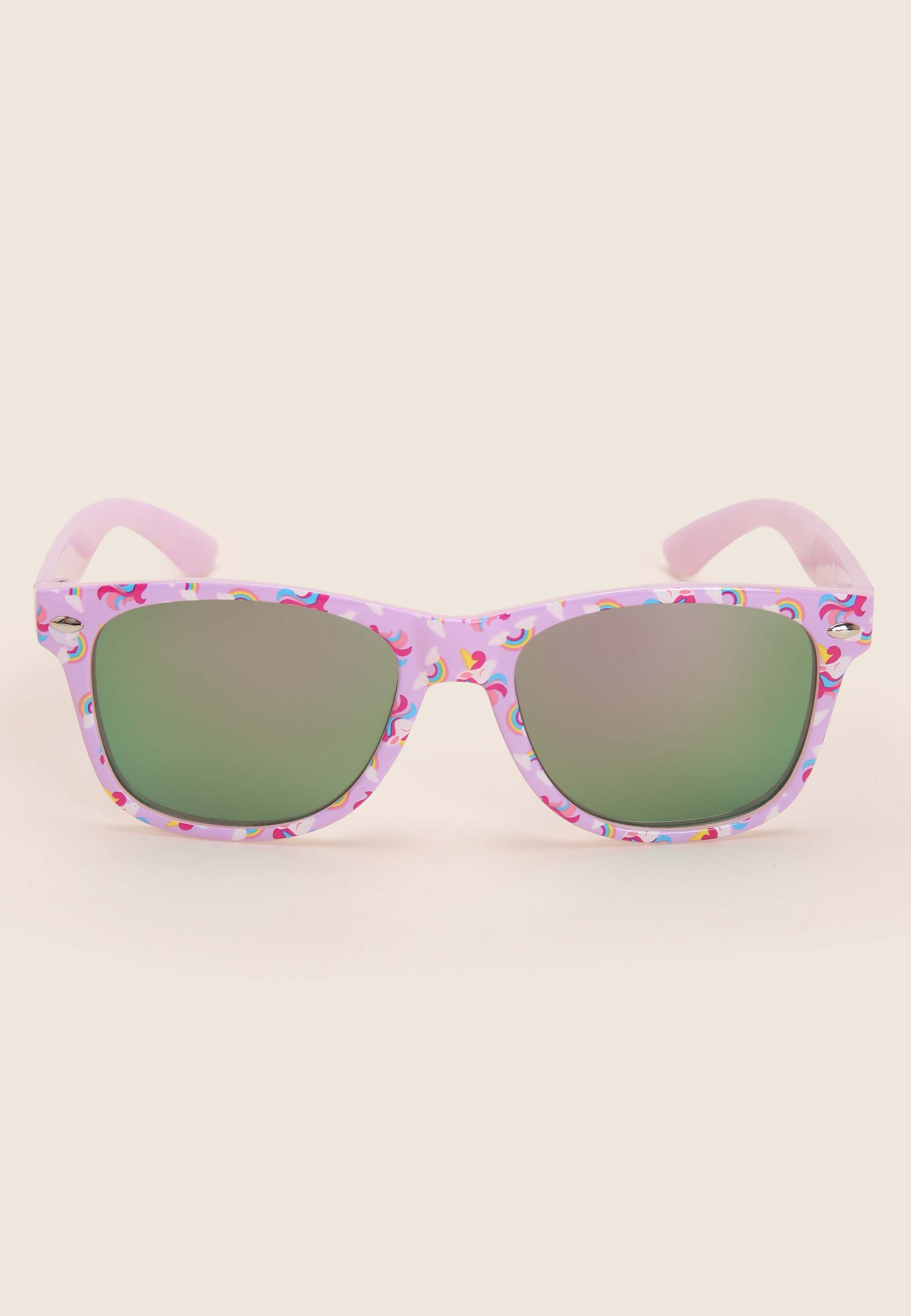 Girls Pink Unicorn Print Retro Sunglasses
