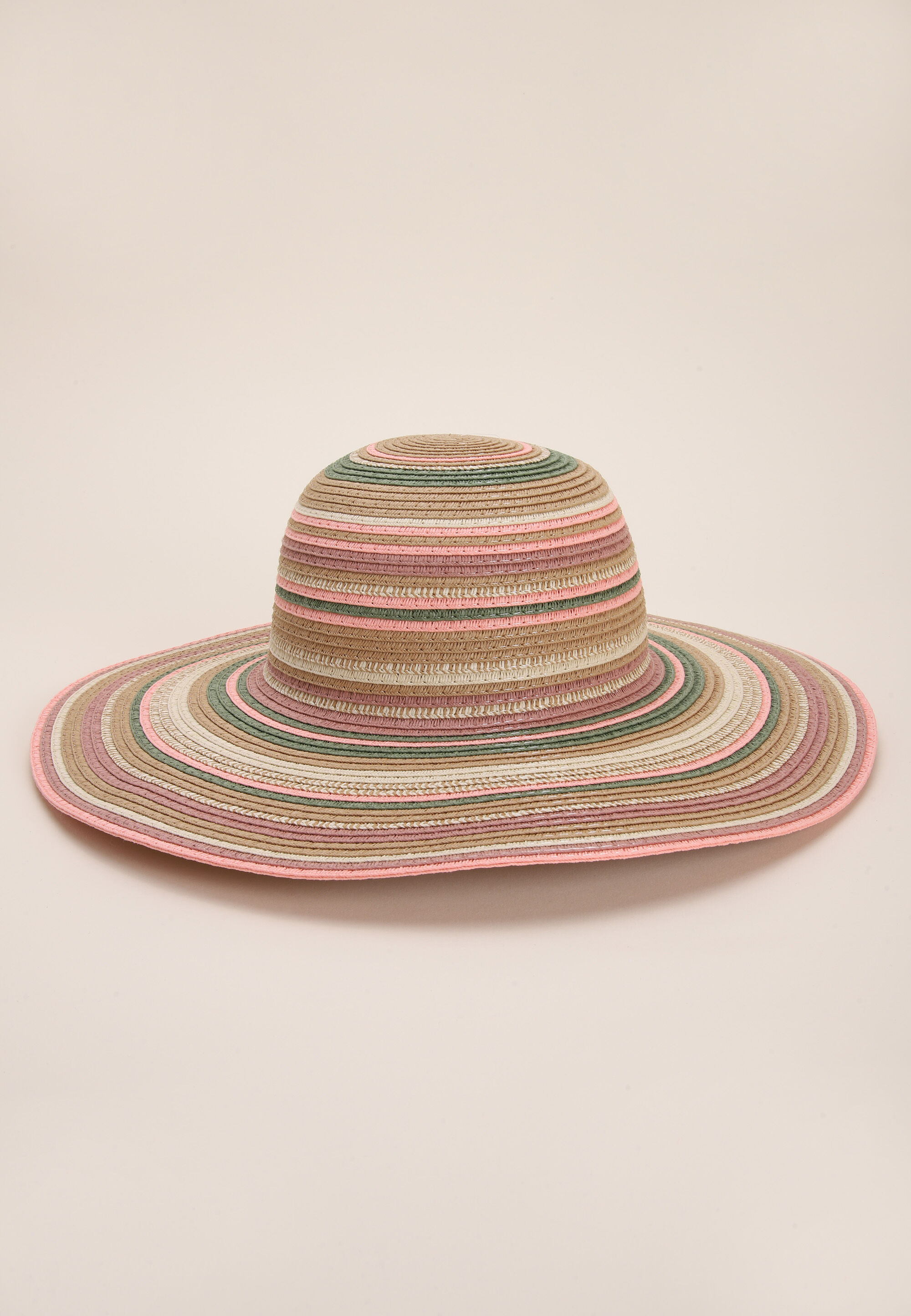 Womens Pink Stripe Straw Floppy Hat