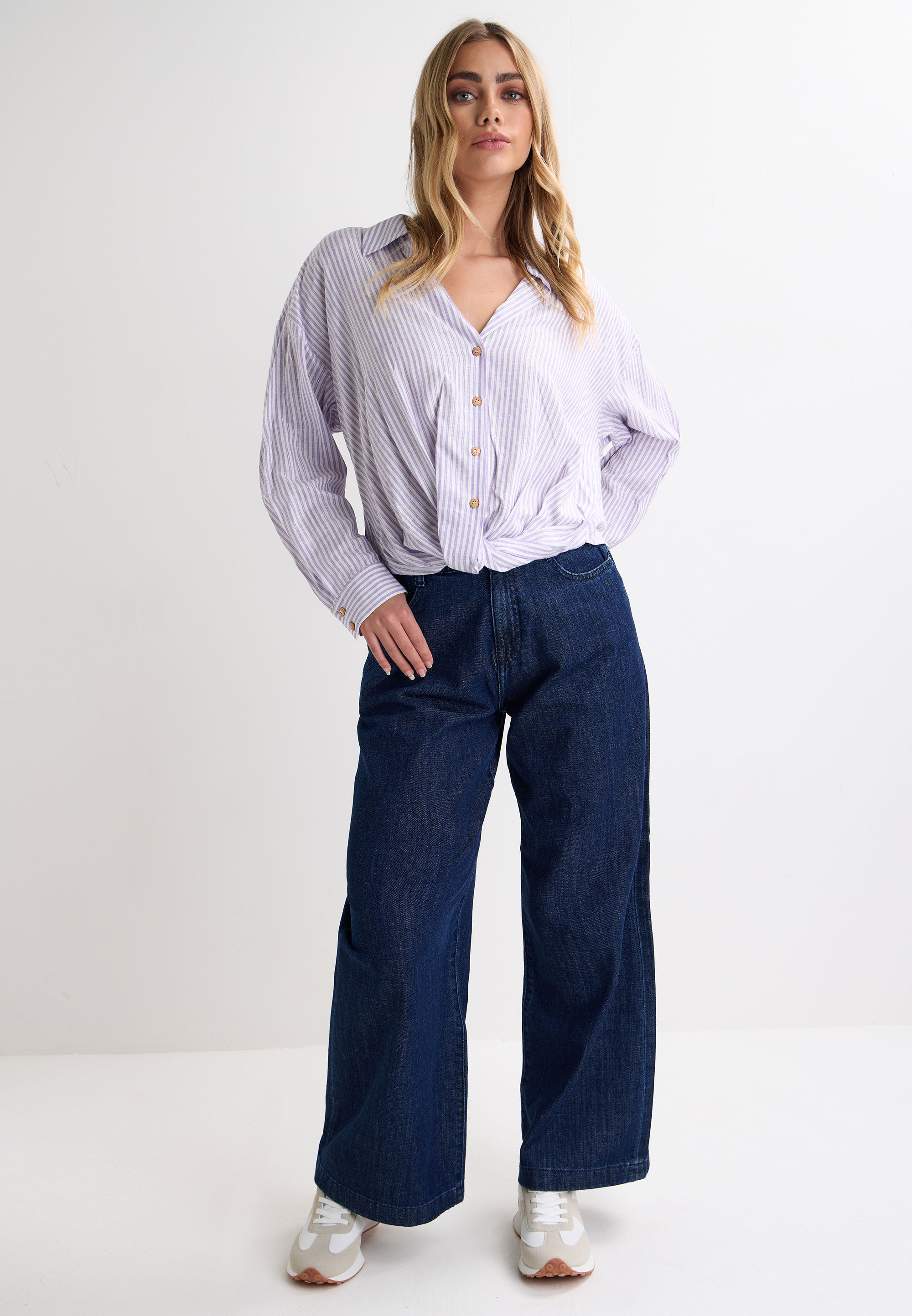 Womens Lilac Stripe Lurex Twist Hem Shirt