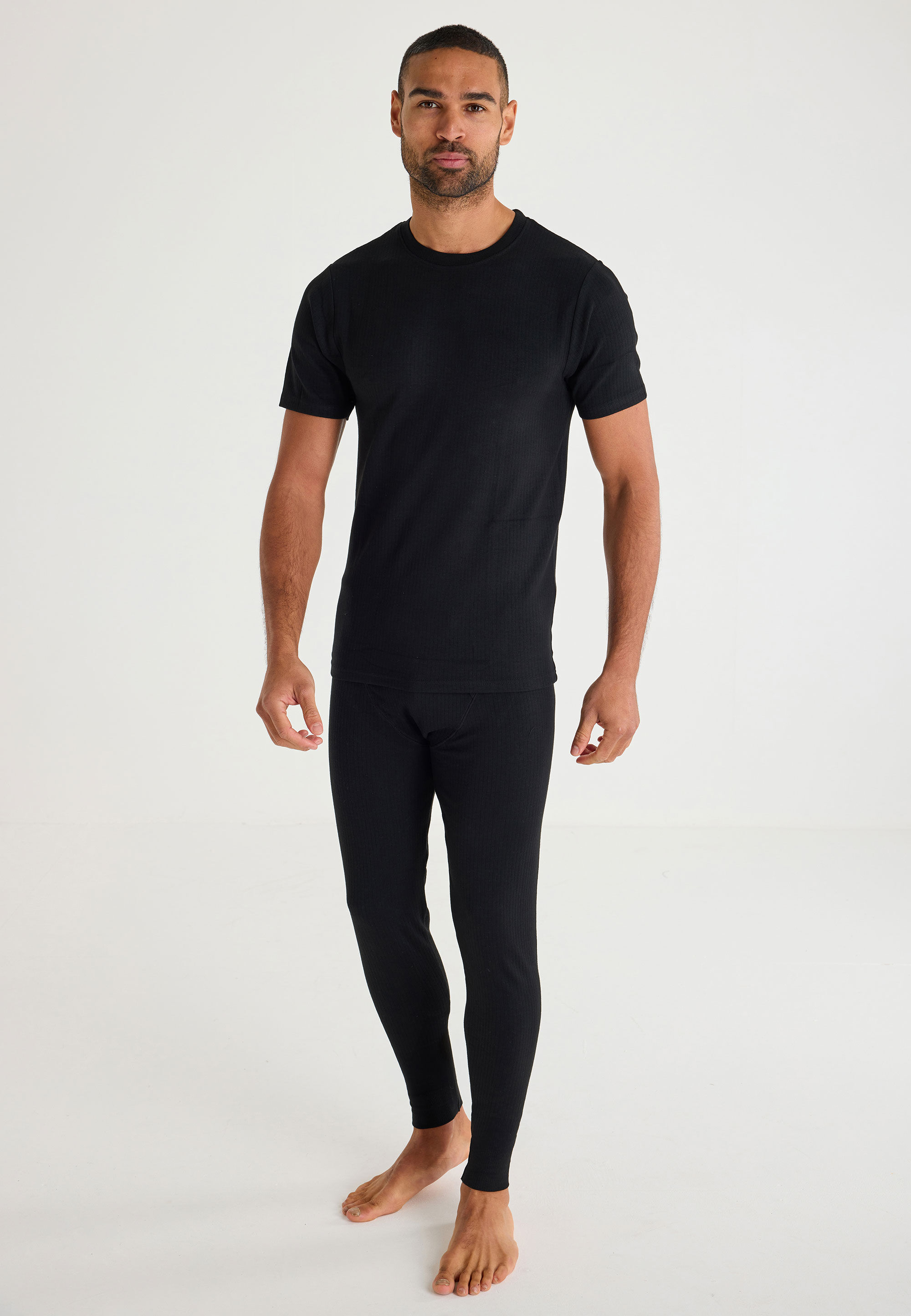 Mens Black Thermal Heavy Weight Short Sleeve Top