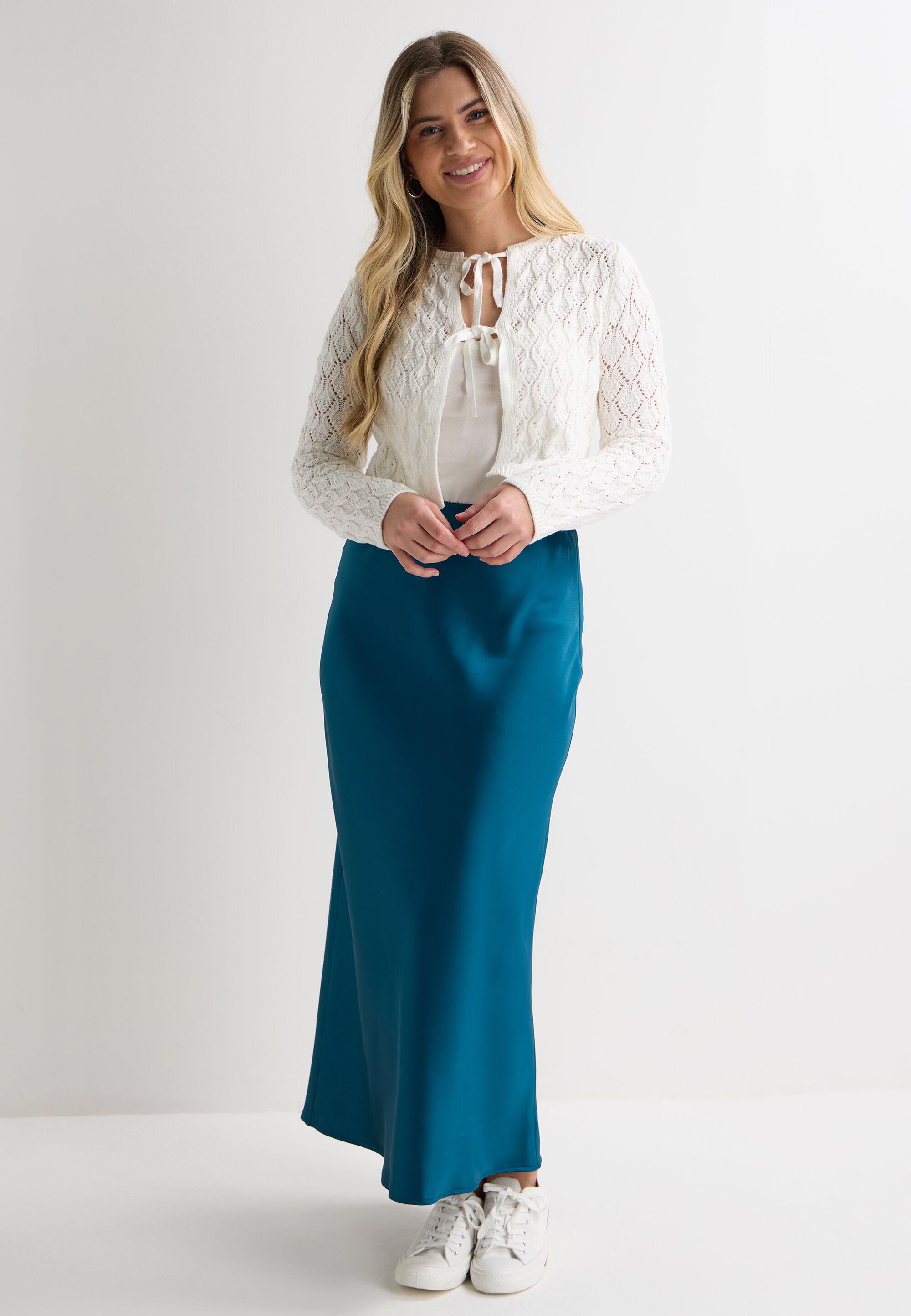 Womens White Crochet Crop Cardigan