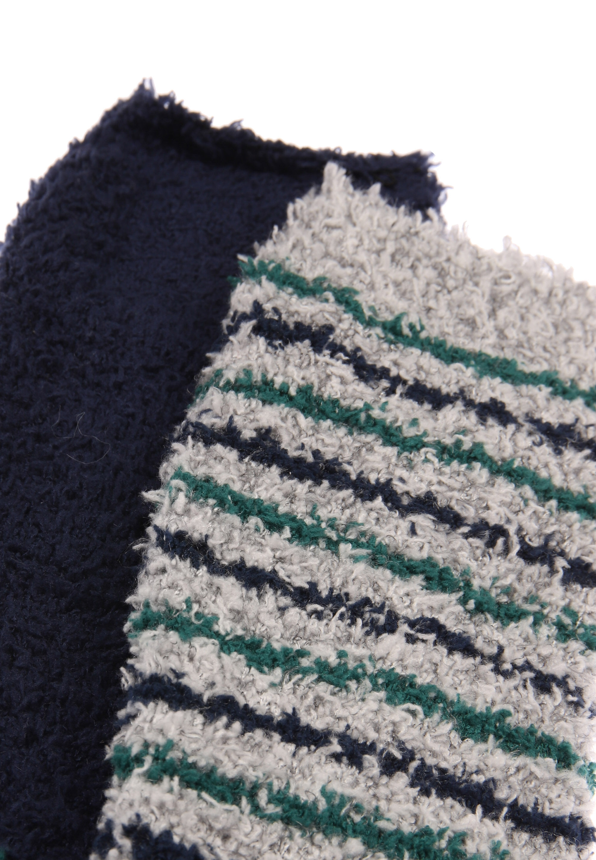 Boys 2pk Green & Navy Stripe Marshmallow Socks