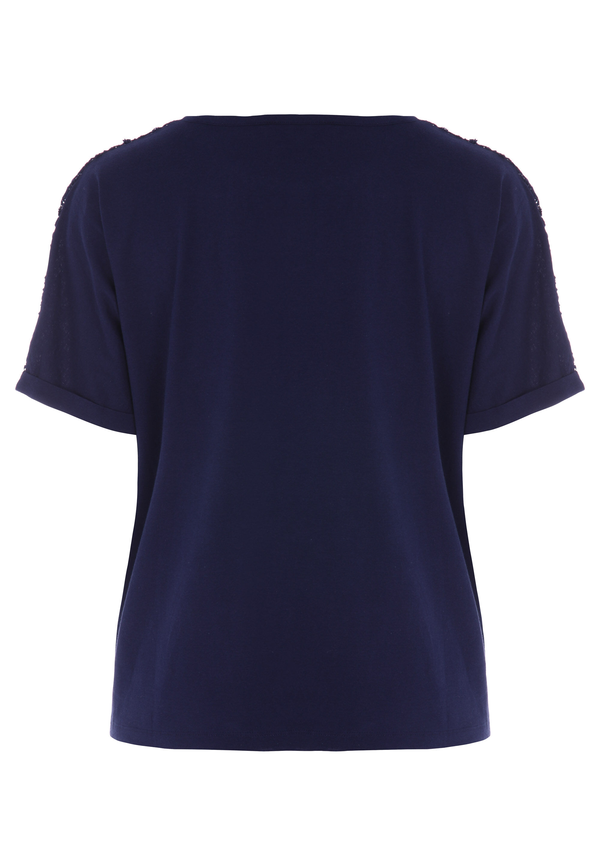 Womens Navy Broderie Cotton Front Knot T-Shirt