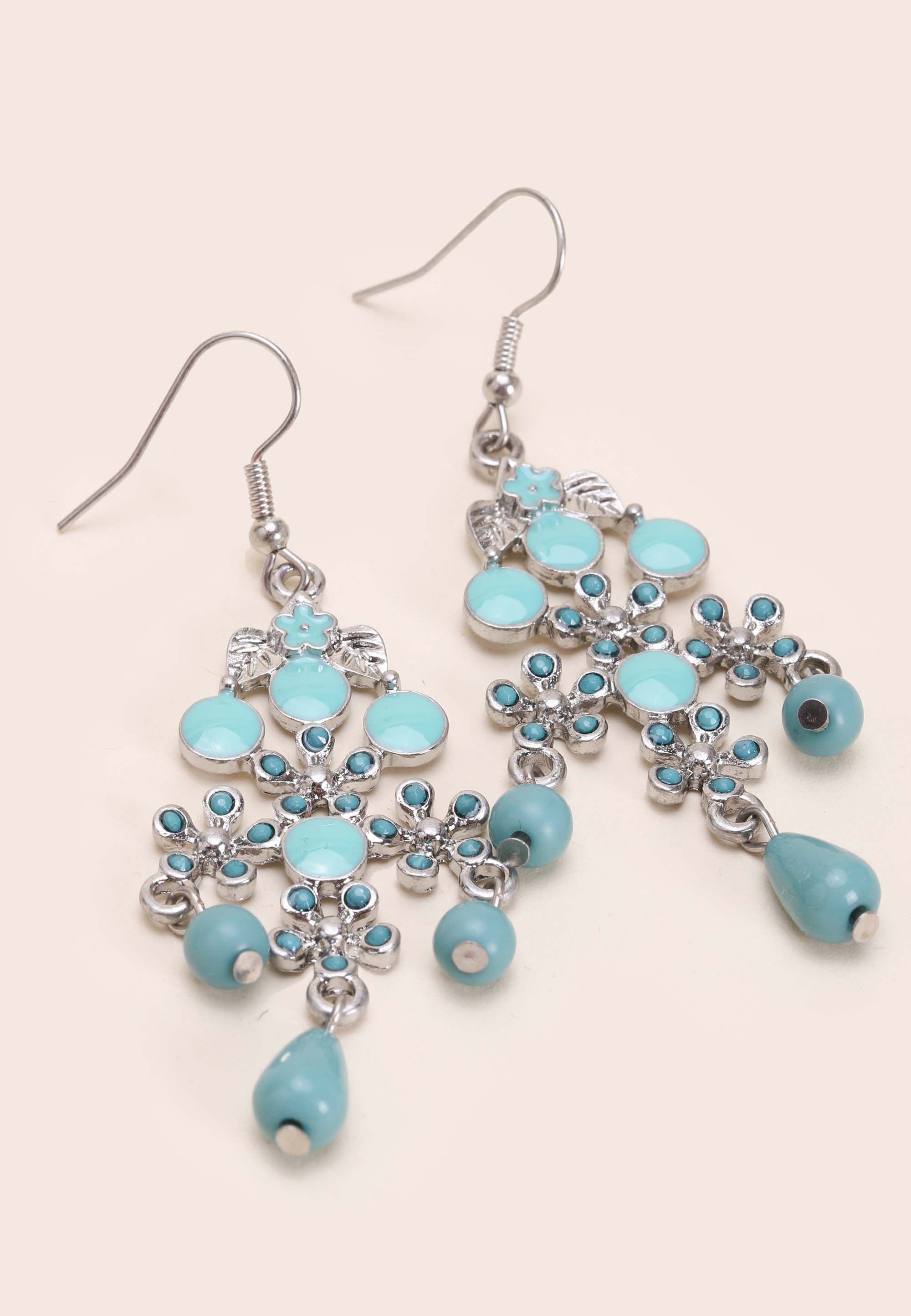Womens Turquoise Stone Small Chandelier Earrings