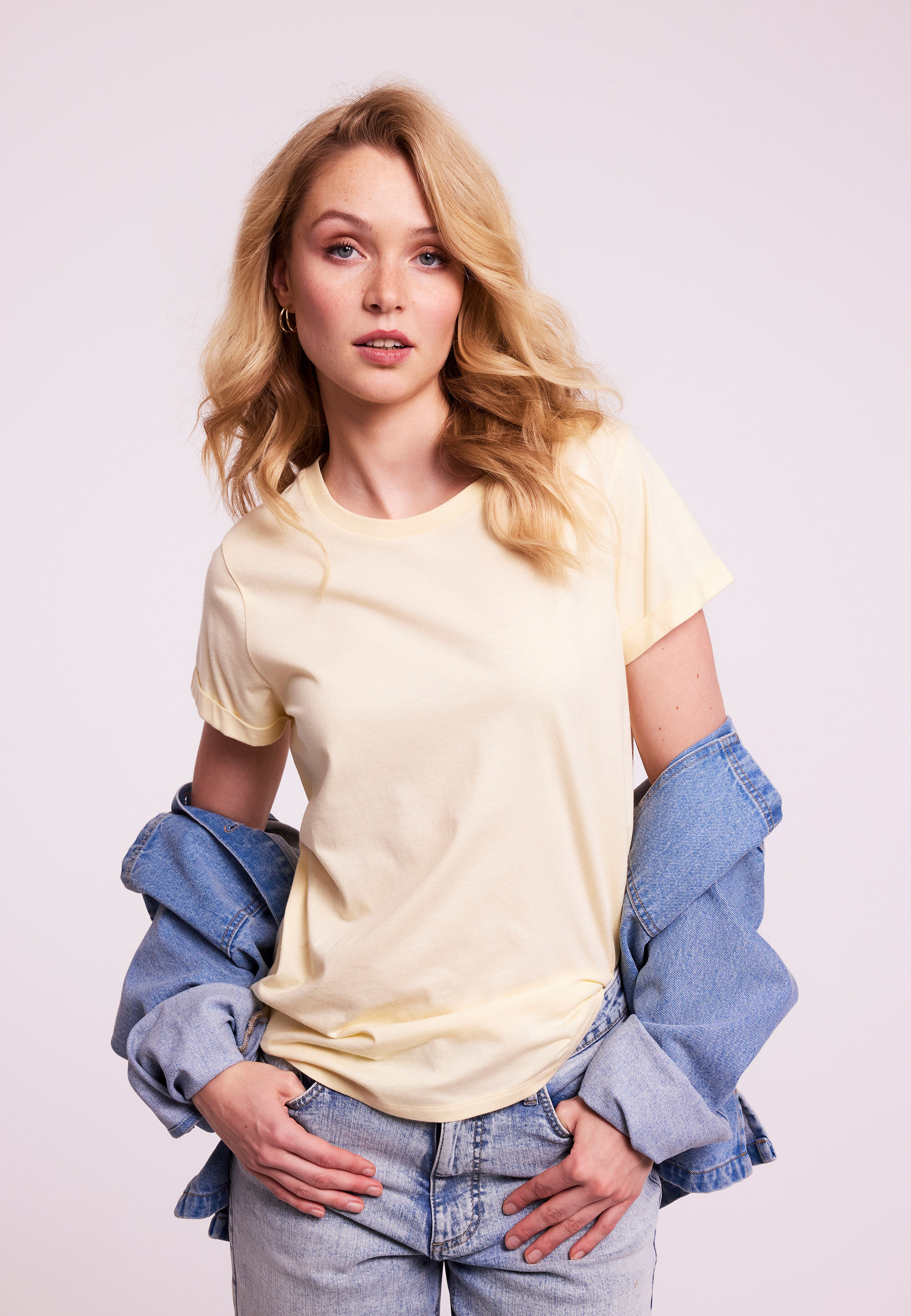 Womens Lemon Plain Roll Sleeve T-shirt