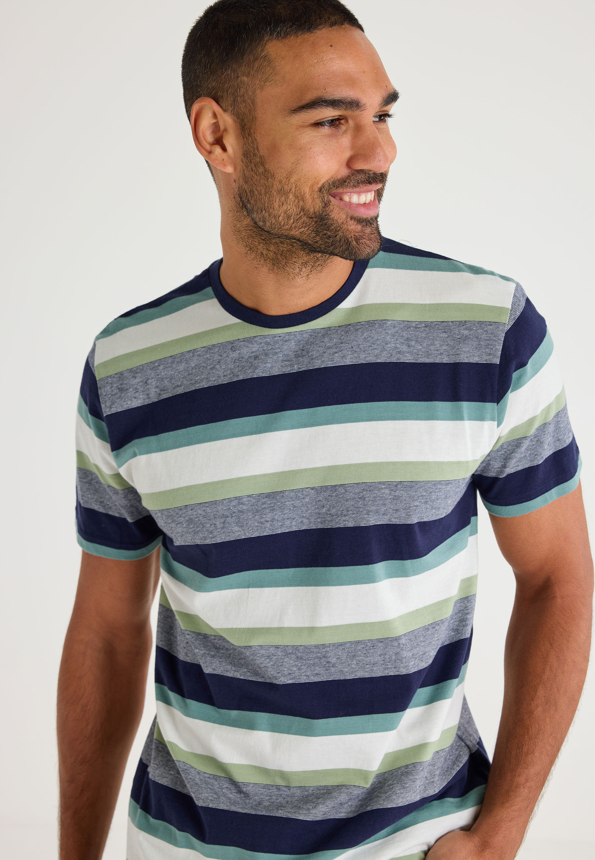 Mens Green Stripe Short Sleeve T-Shirt