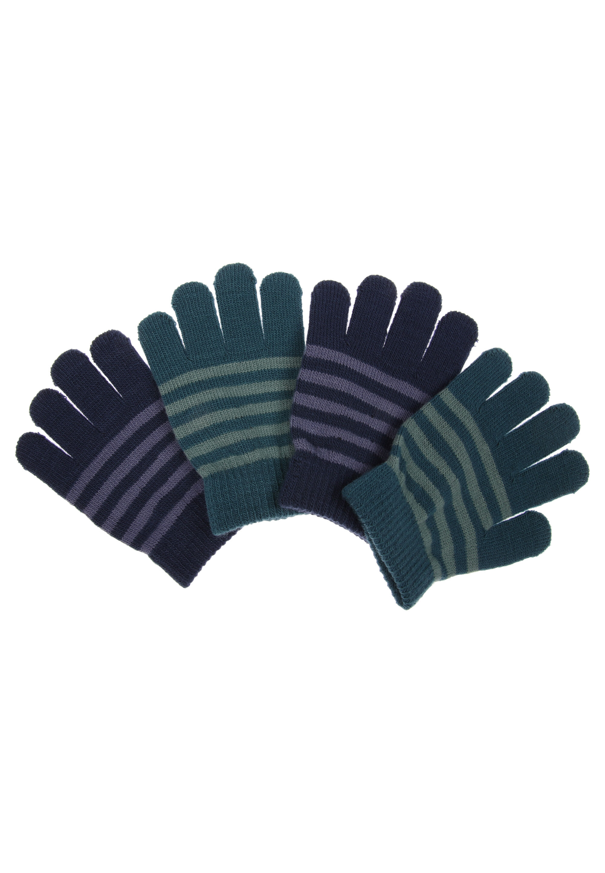 Younger Boys 2pk Green & Blue Stripe Gloves