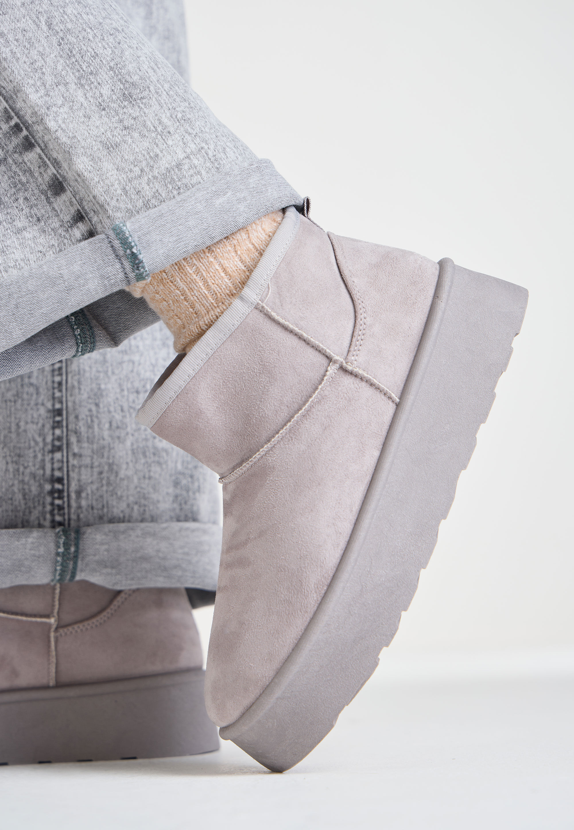 Womens Grey Mini Soft Lined Boots