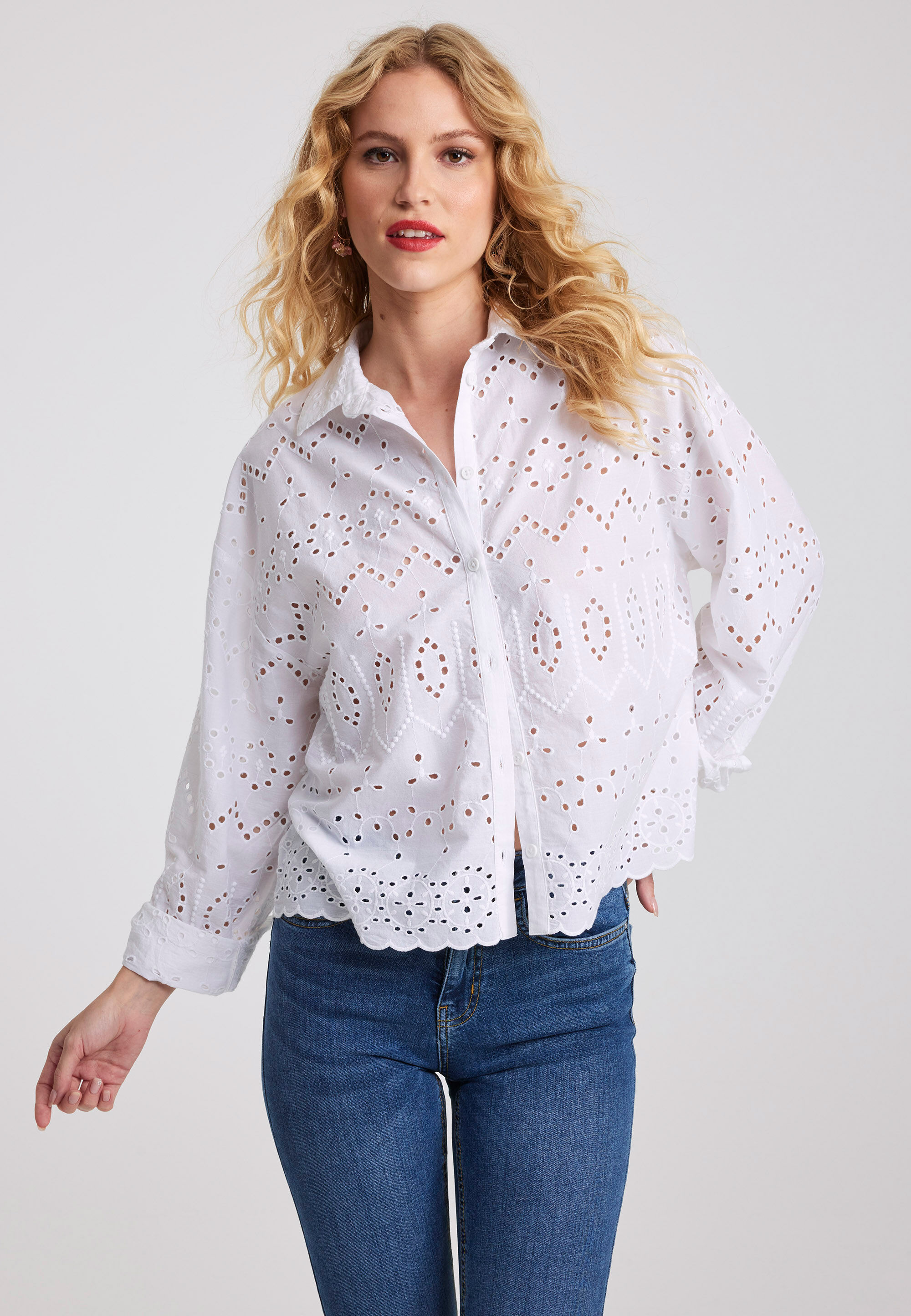Womens White Broderie Shirt