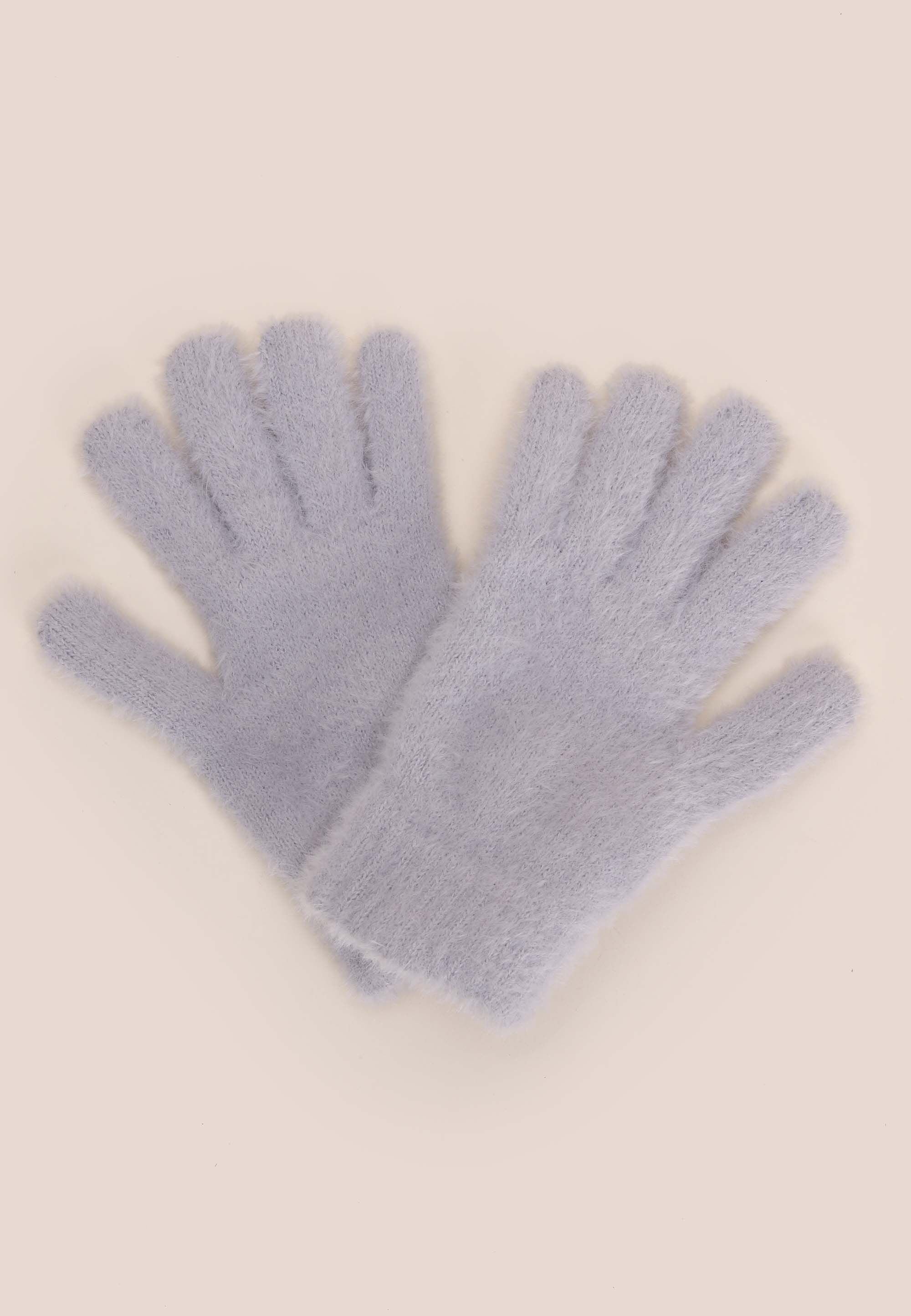 Womens Grey Eyelash Knit Gloves