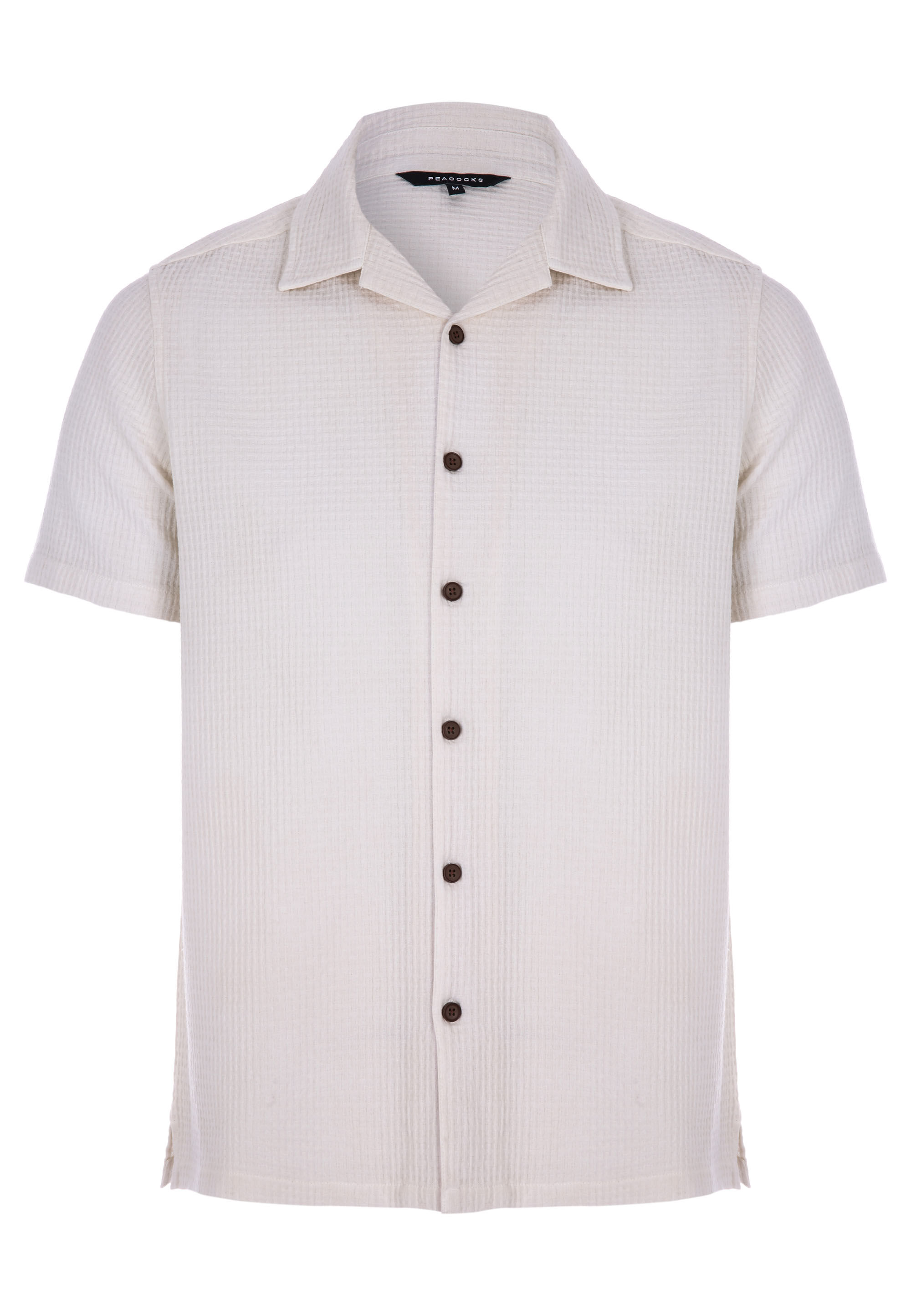 Mens Ecru Waffle Textured Short Sleeve Shirt