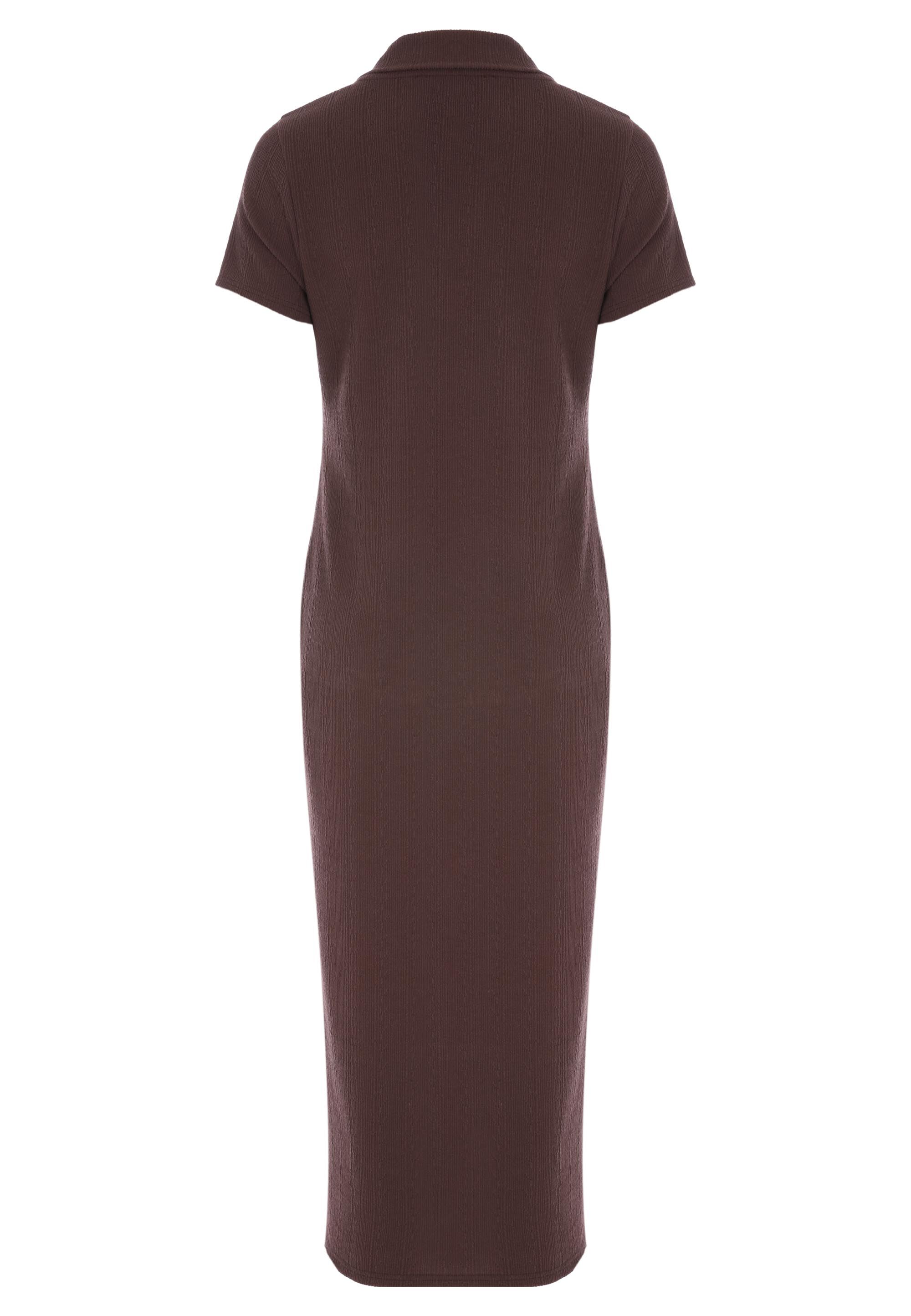 Womens Browns Textured Collar Midi Dress