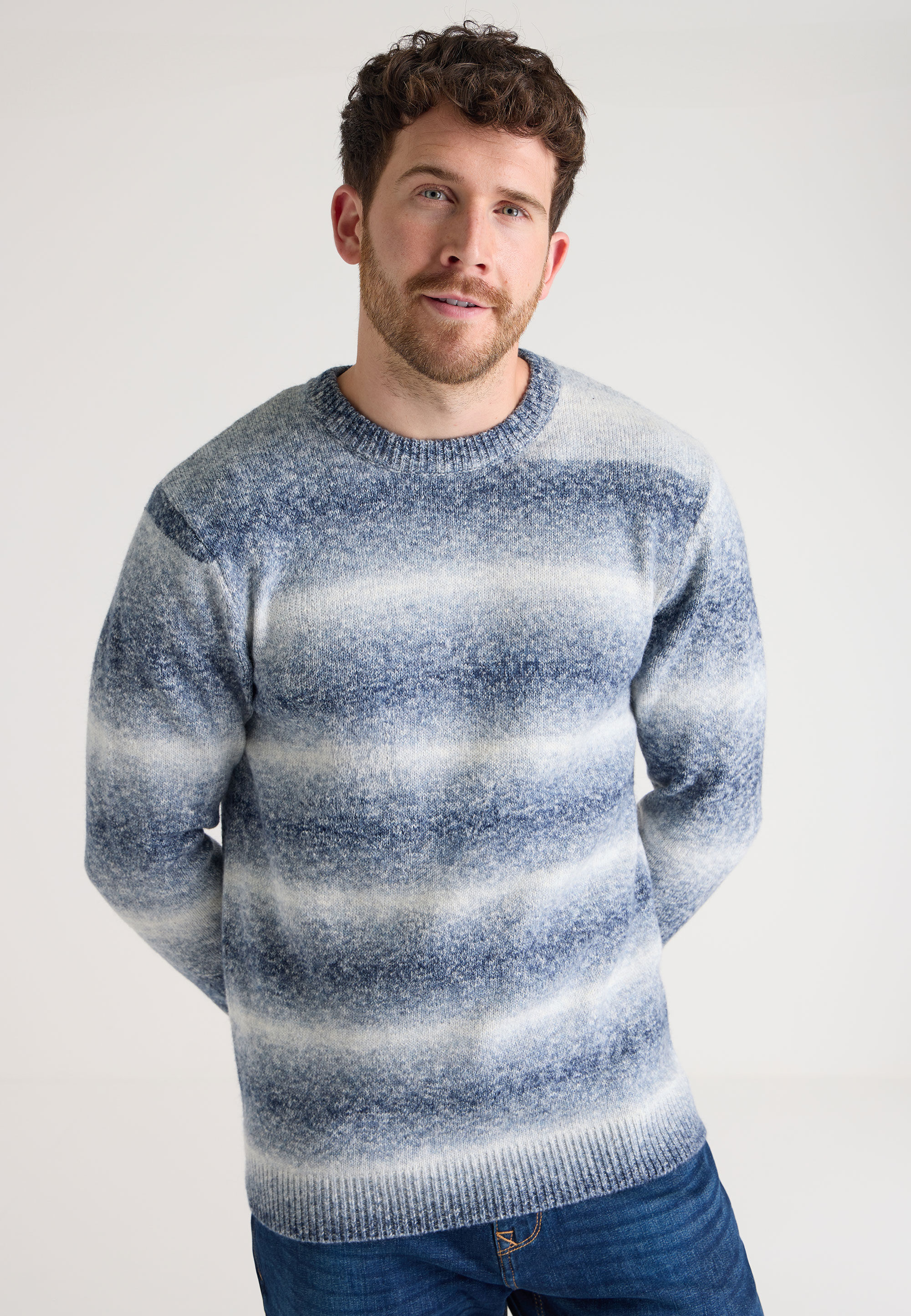 Mens Blue Stripe Ombre Knit Jumper