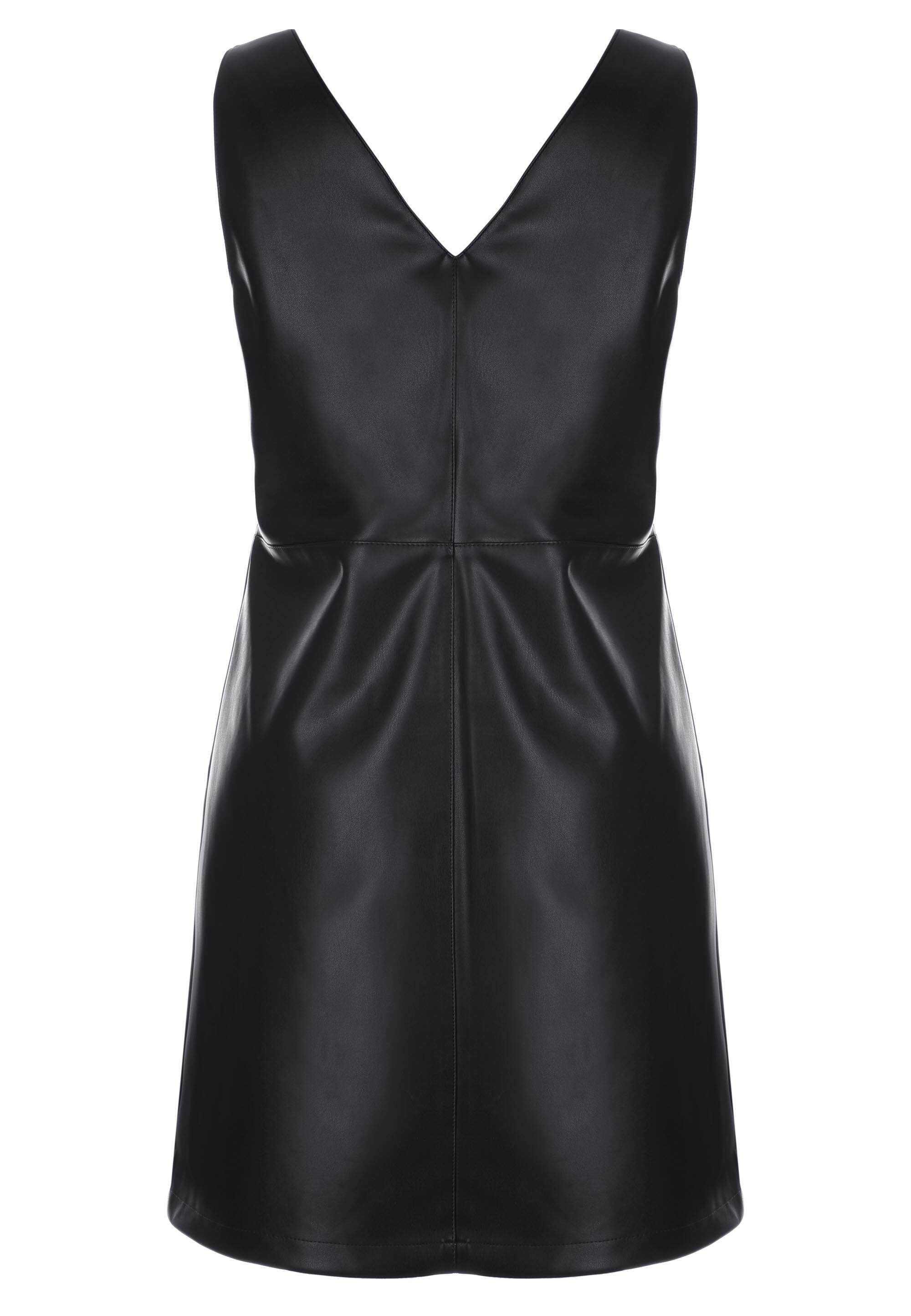 Womens Black Zip Up PU Pinny Dress
