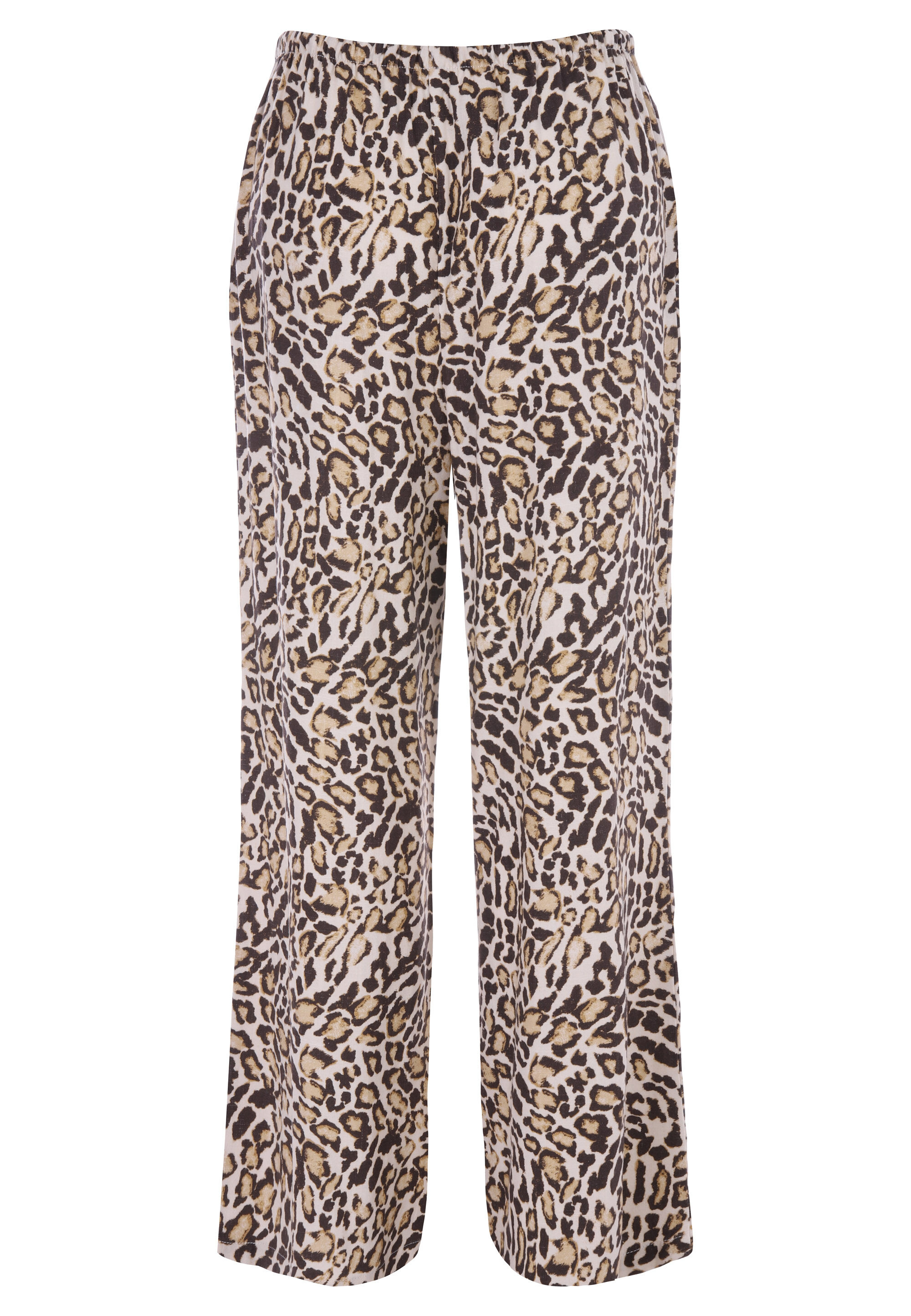 Womens Cream Leopard Print Wide Leg Linen Trousers