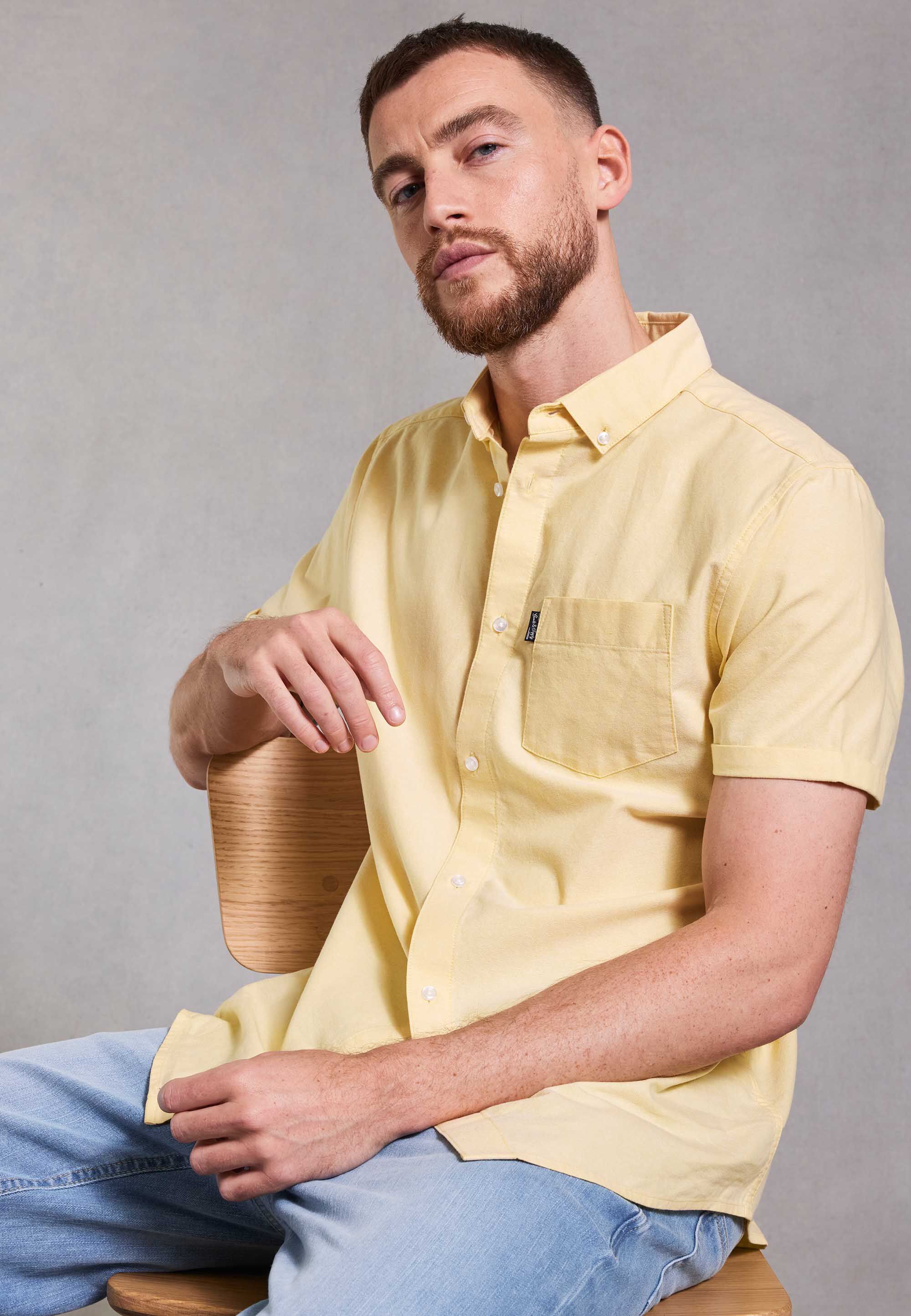 Mens Lemon Plain Oxford Short Sleeve Shirt