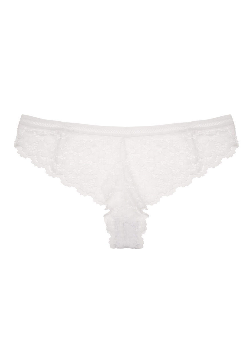 Womens White Floral Lace Trim Brazilian Briefs