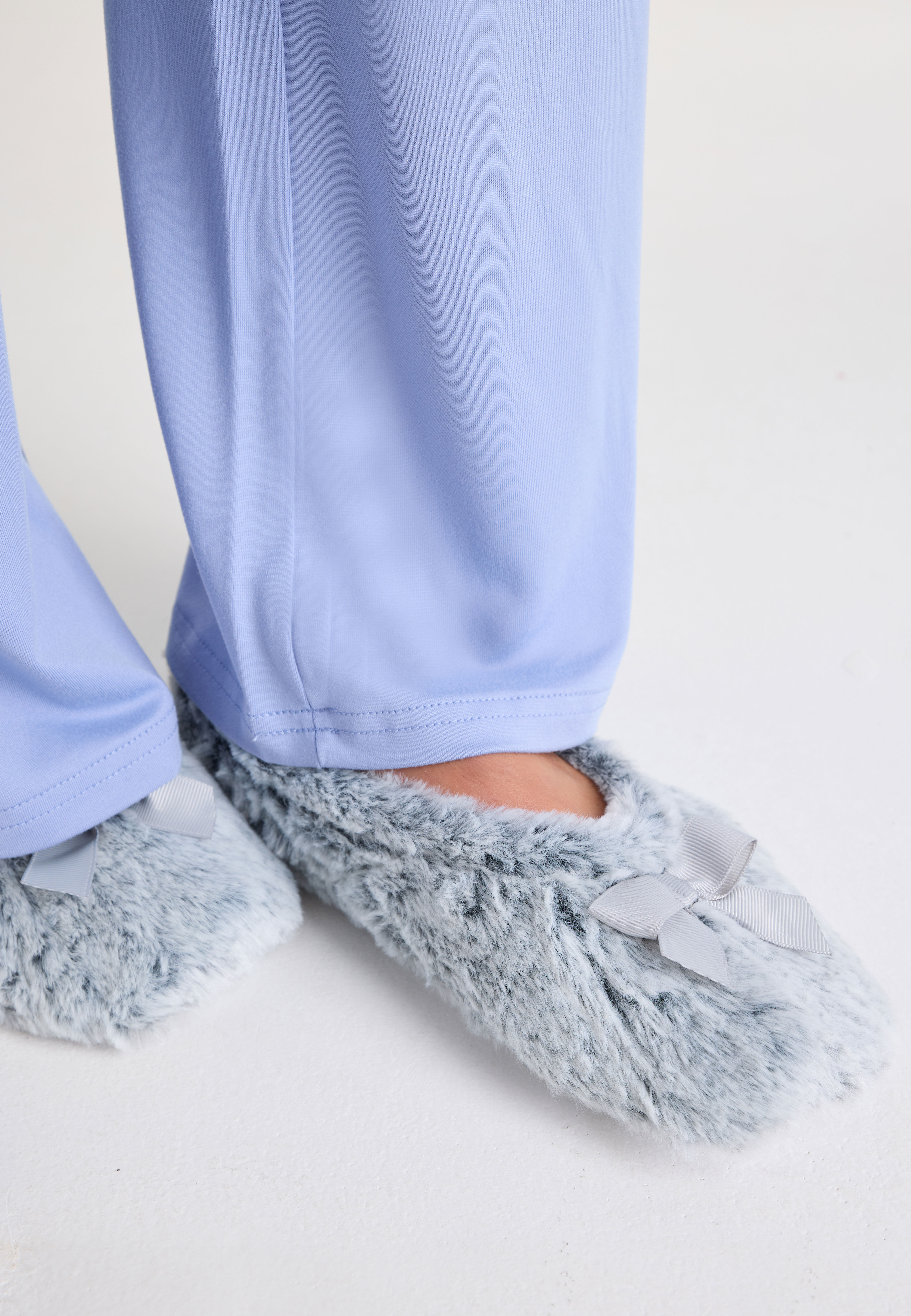 Womens Grey Fluffy Ballet Slippers