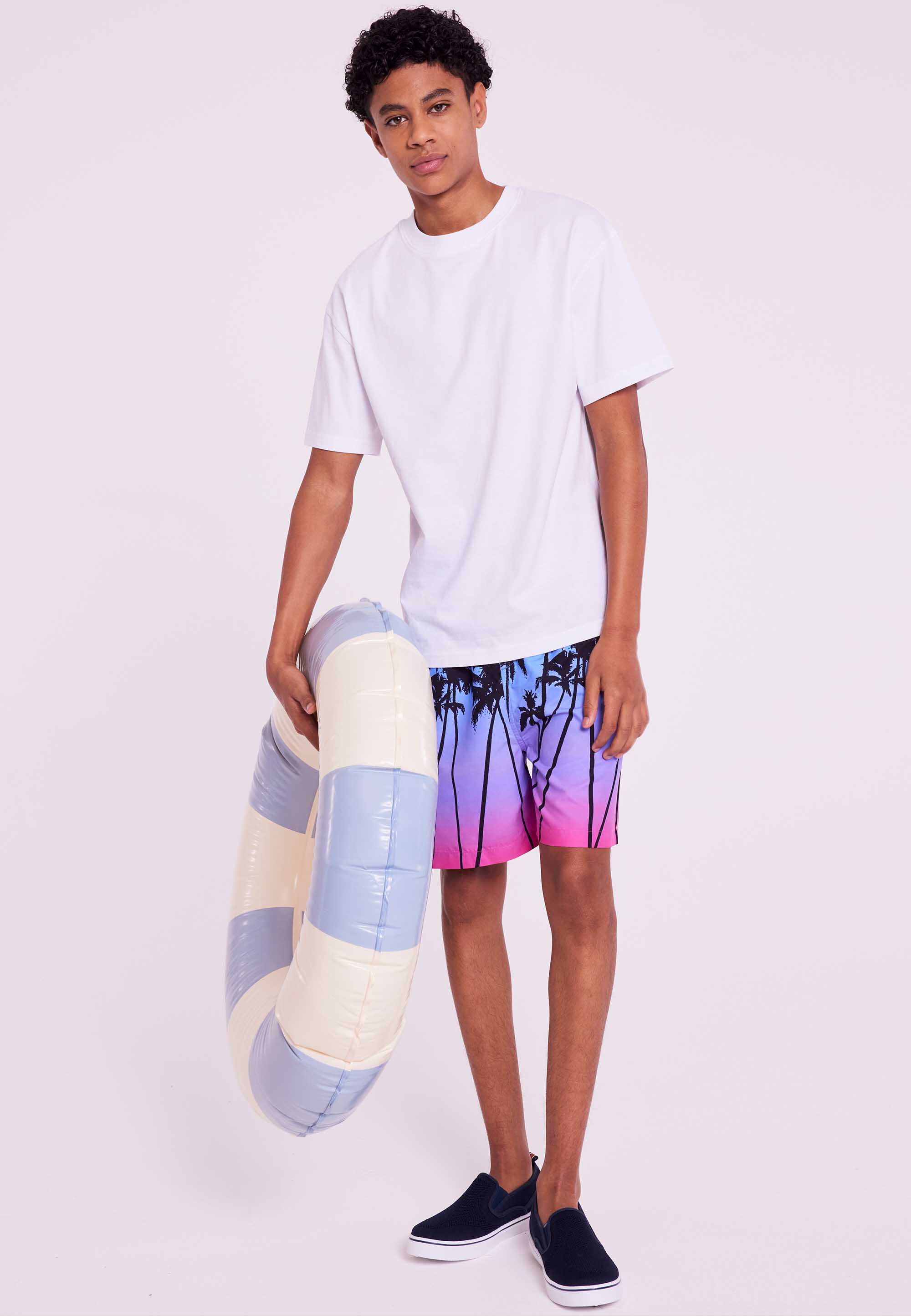 Older Boys Purple Ombre Palm Print Swim Shorts