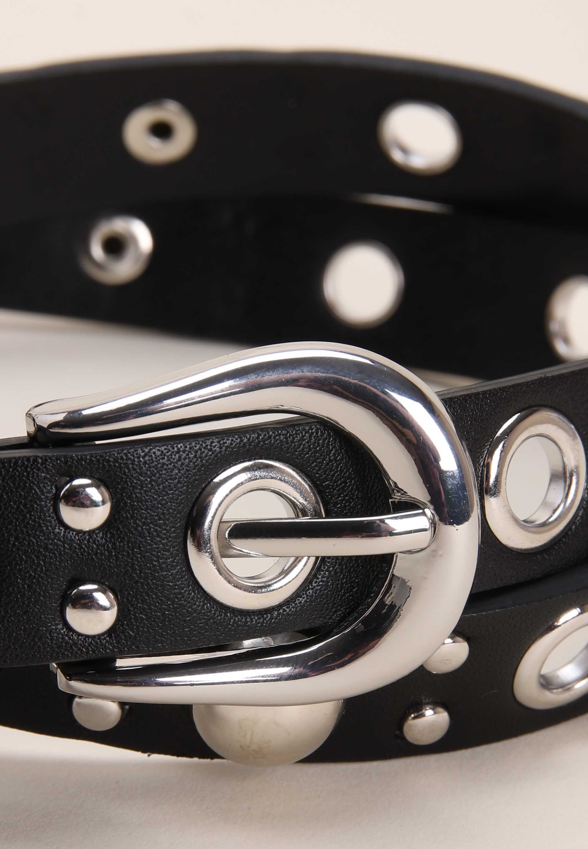 Womens Black Eyelet & Stud Belt