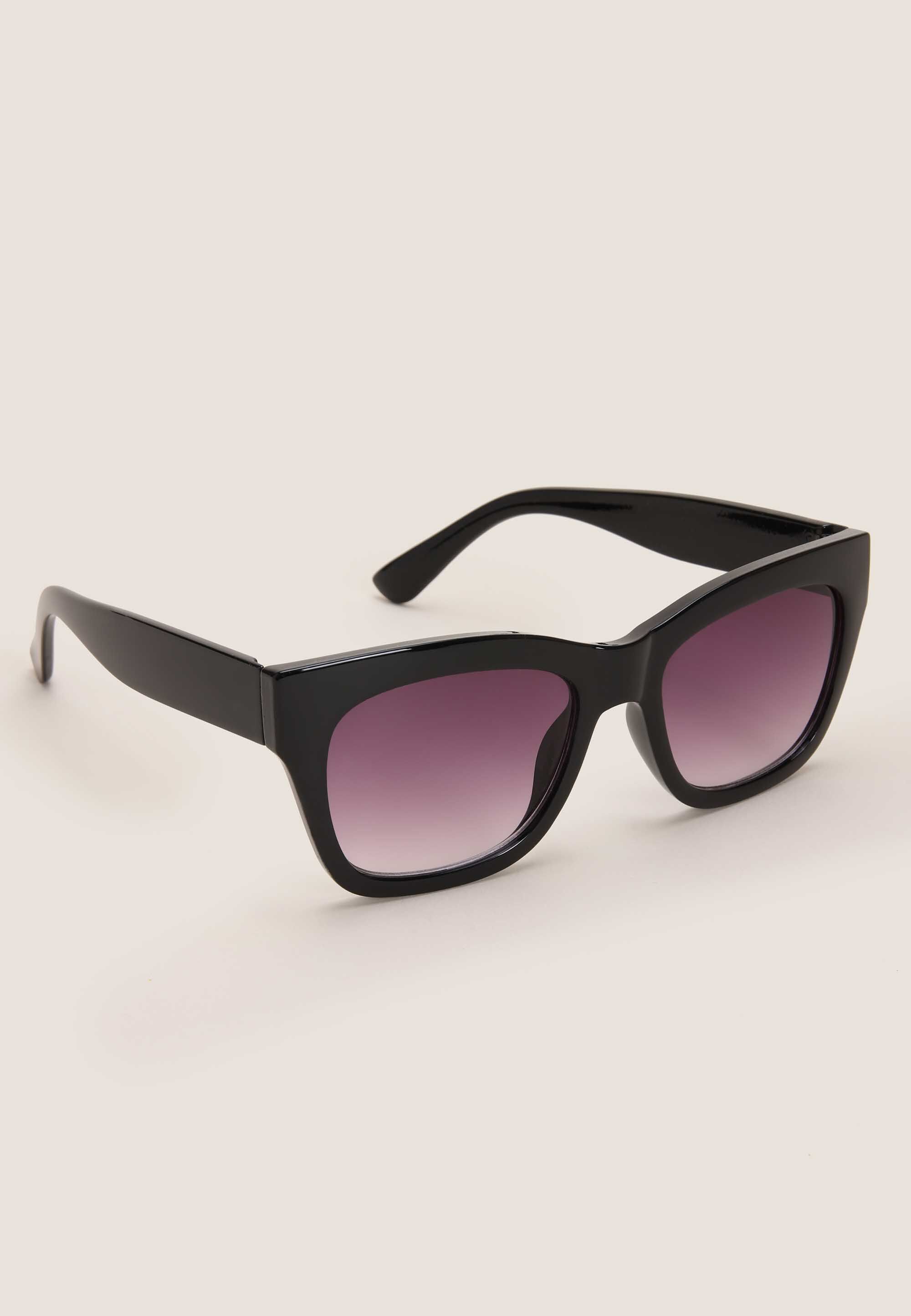 Womens Black Retro Square Sunglasses