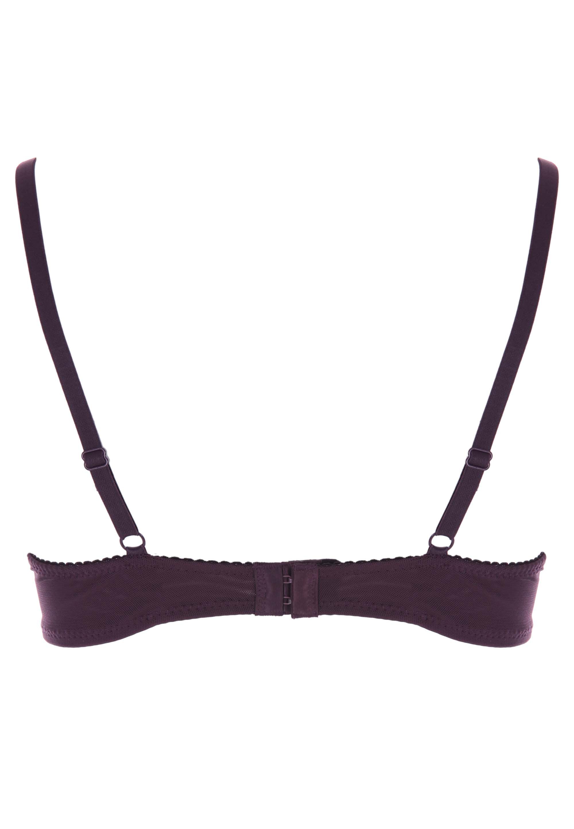 Womens Plum Plain Embroidered Balcony Bra