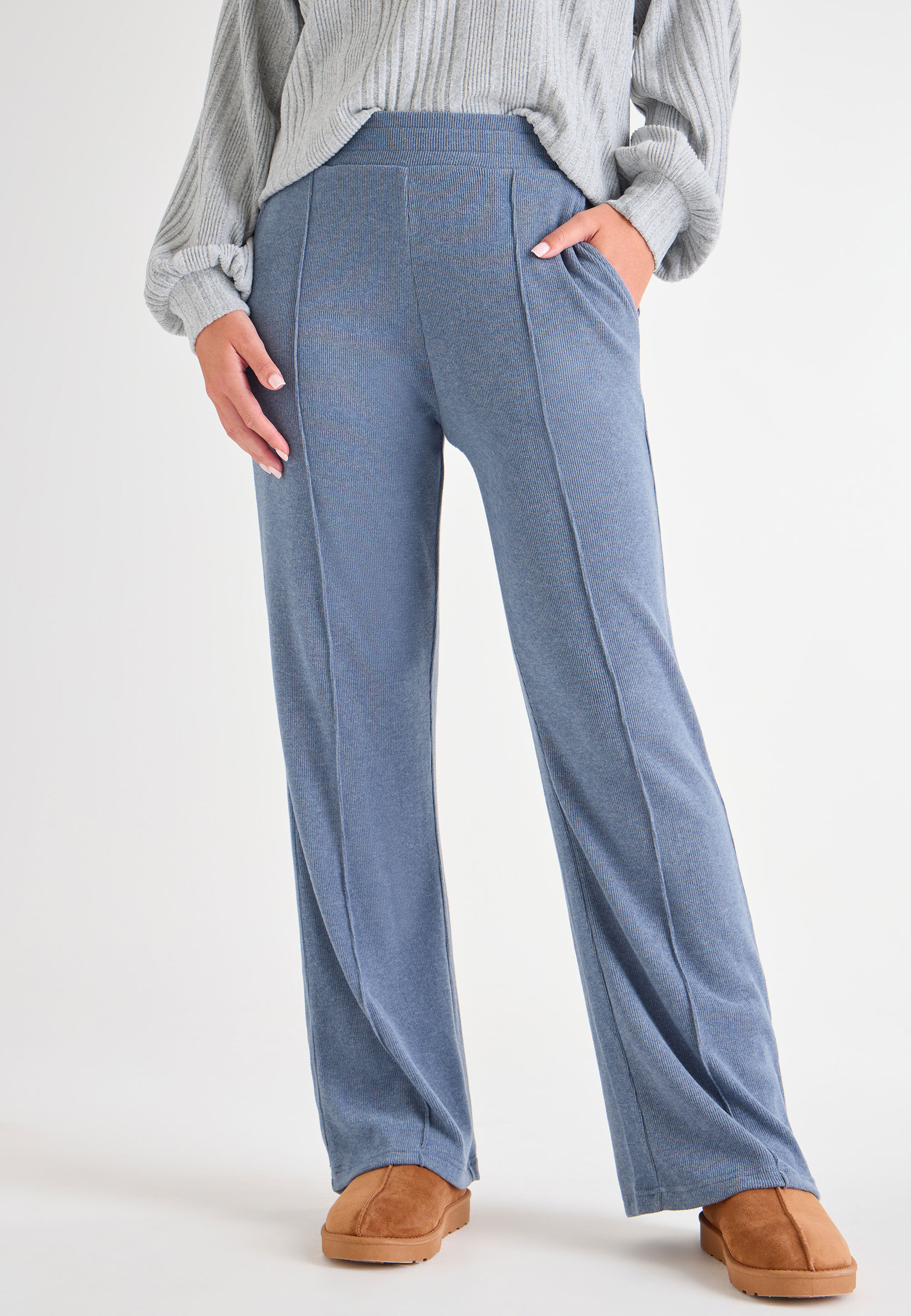 Womens Mid Blue Wide Leg Cosy Trousers