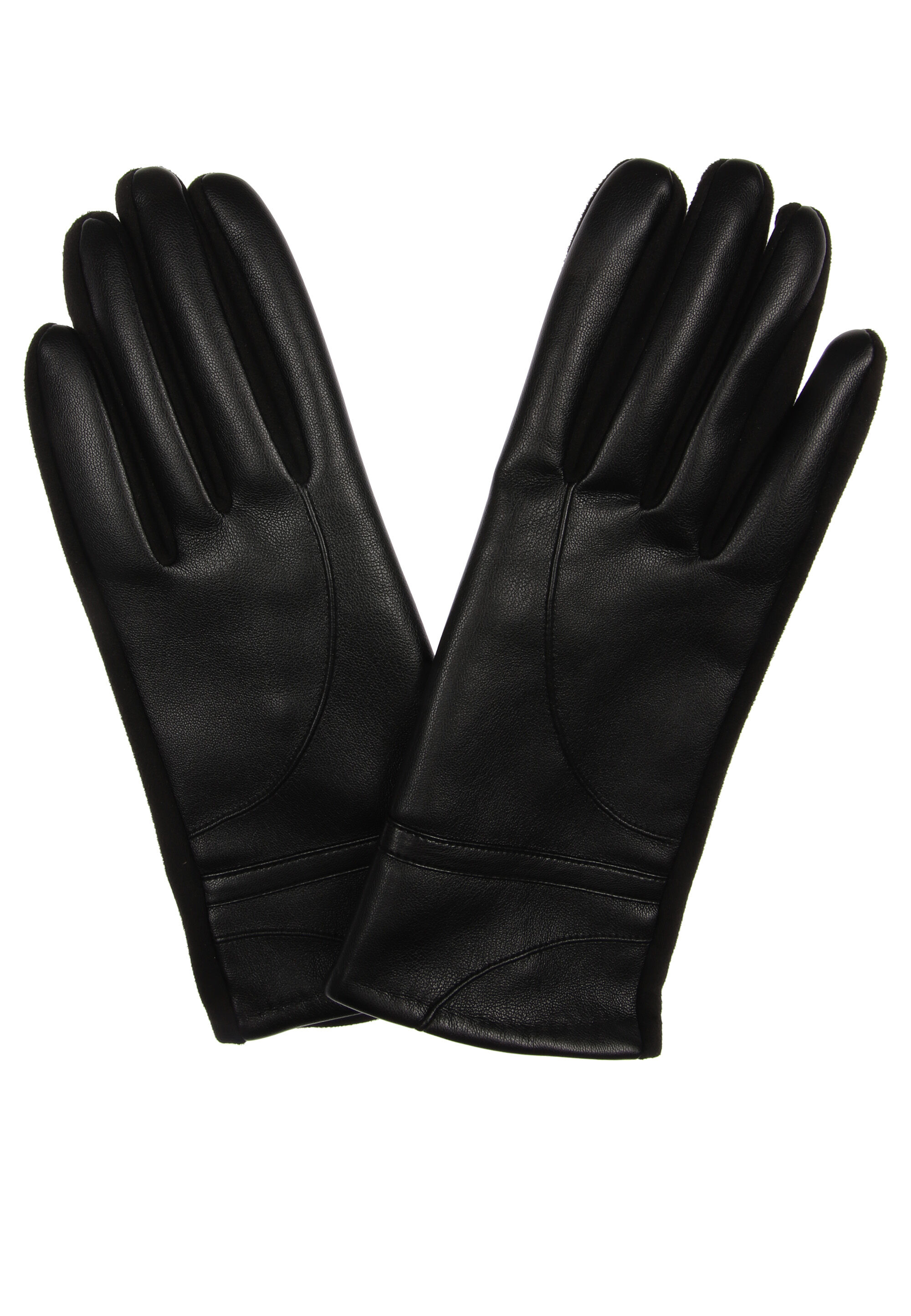 Womens Black Plain PU Gloves
