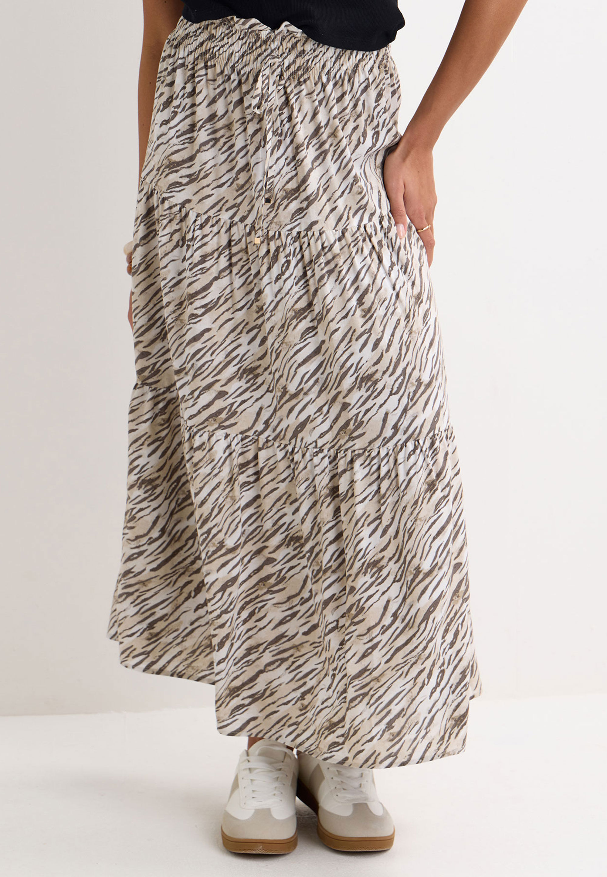 Womens Brown & Cream Animal Print Maxi Skirt