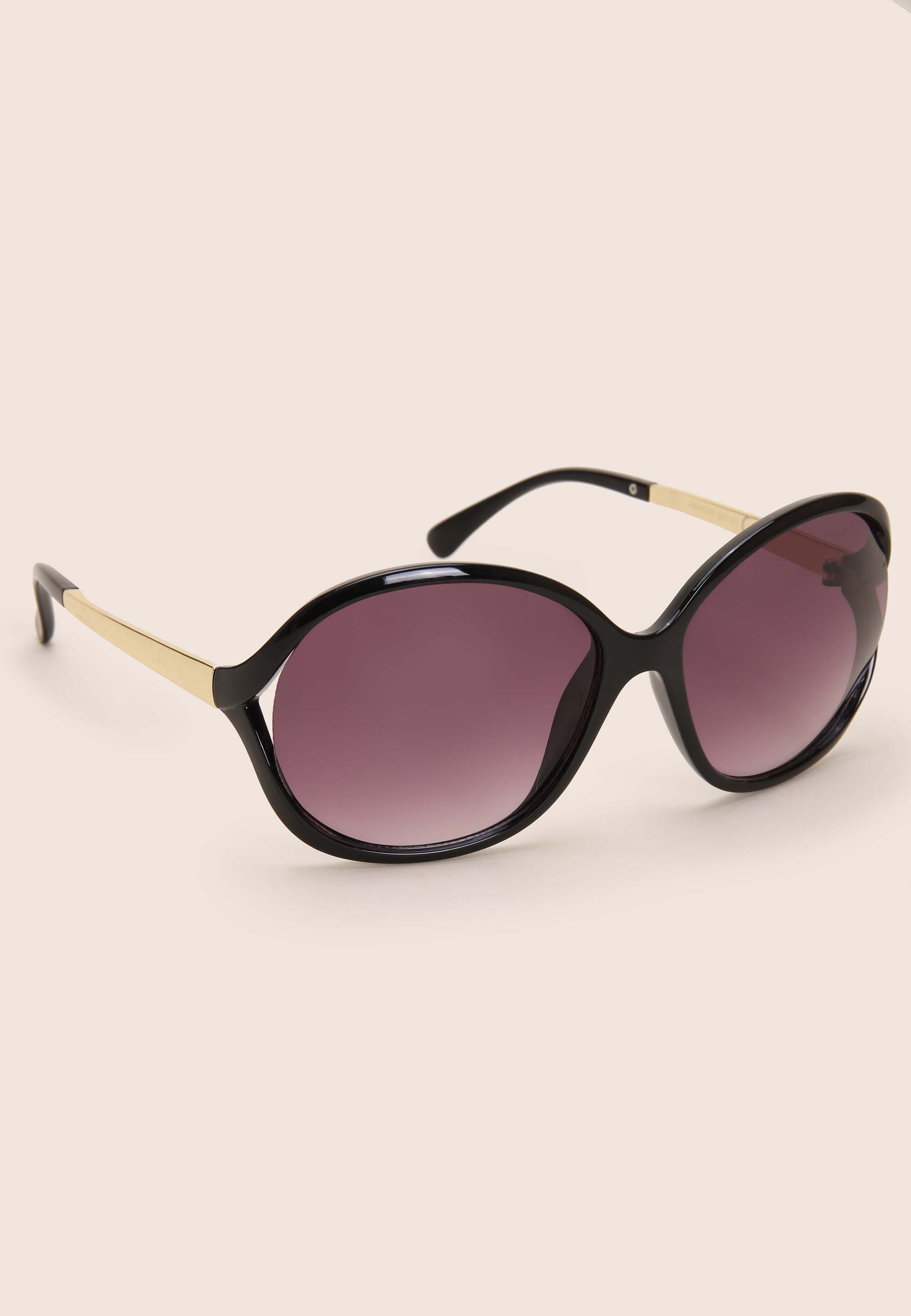 Womens Black Cut Out Large Rectangle Sunglasses