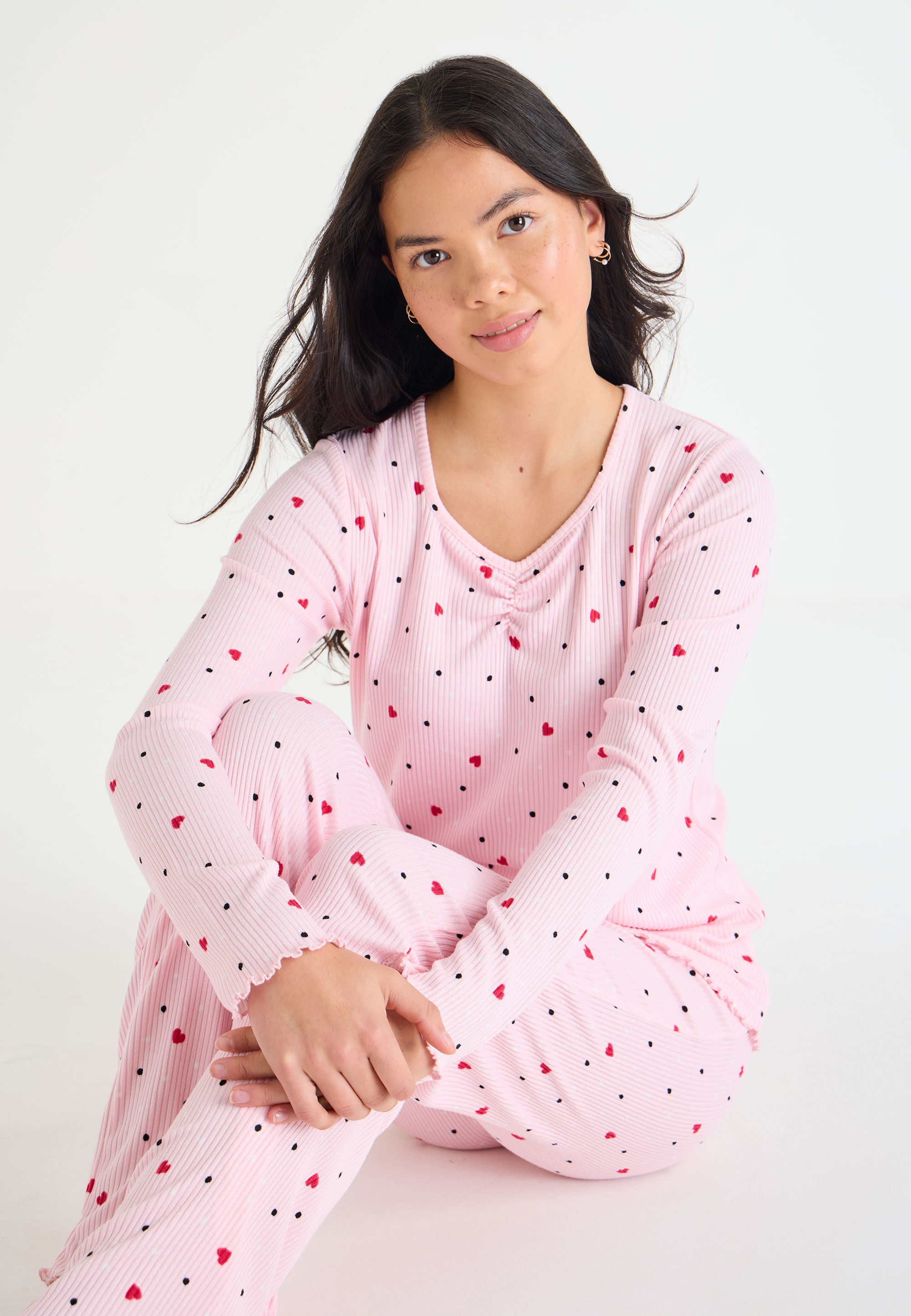 Older Girls Pink Heart Print Family Pyjama Set