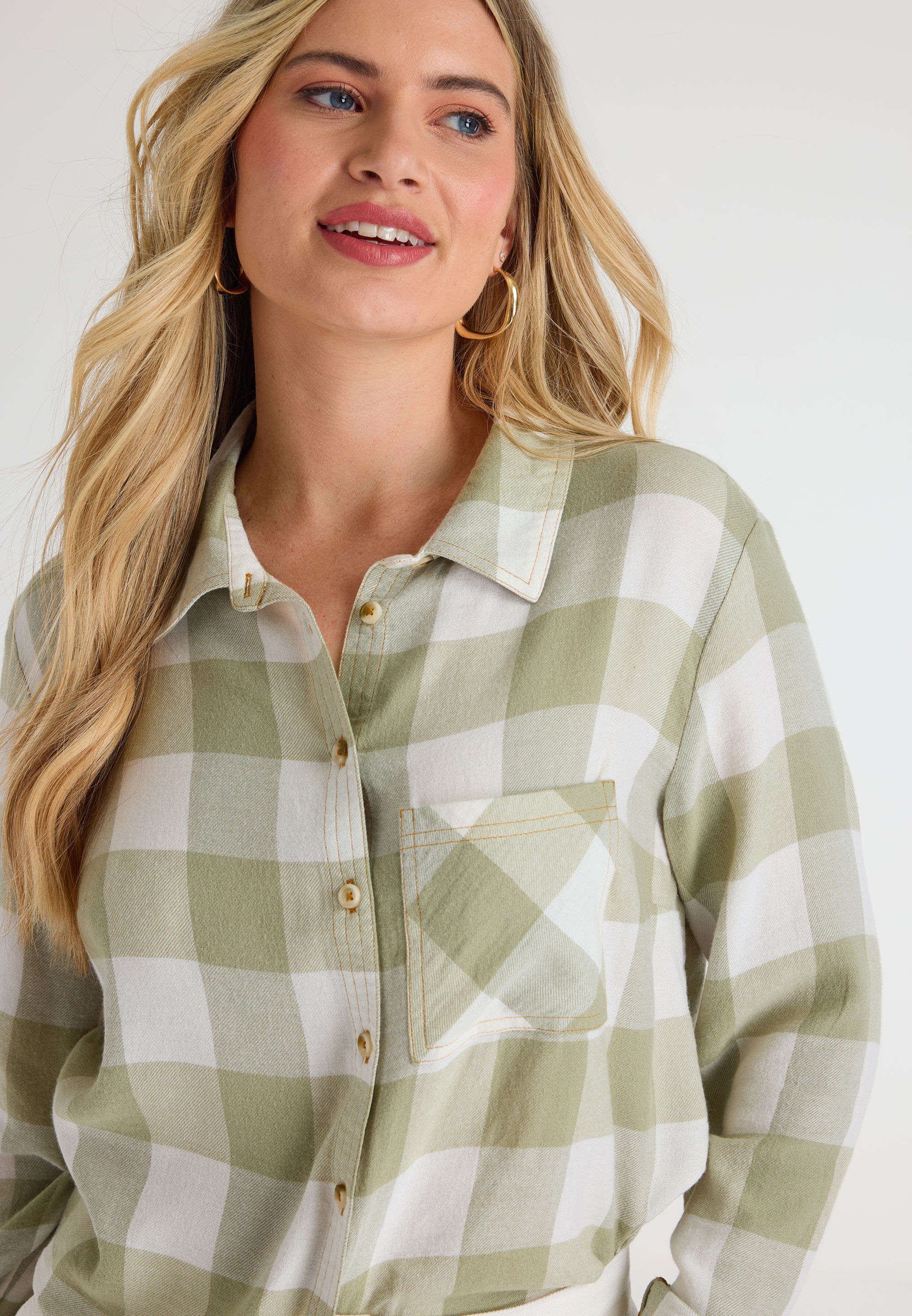 Womens Sage Check Long Sleeve Short Shirt