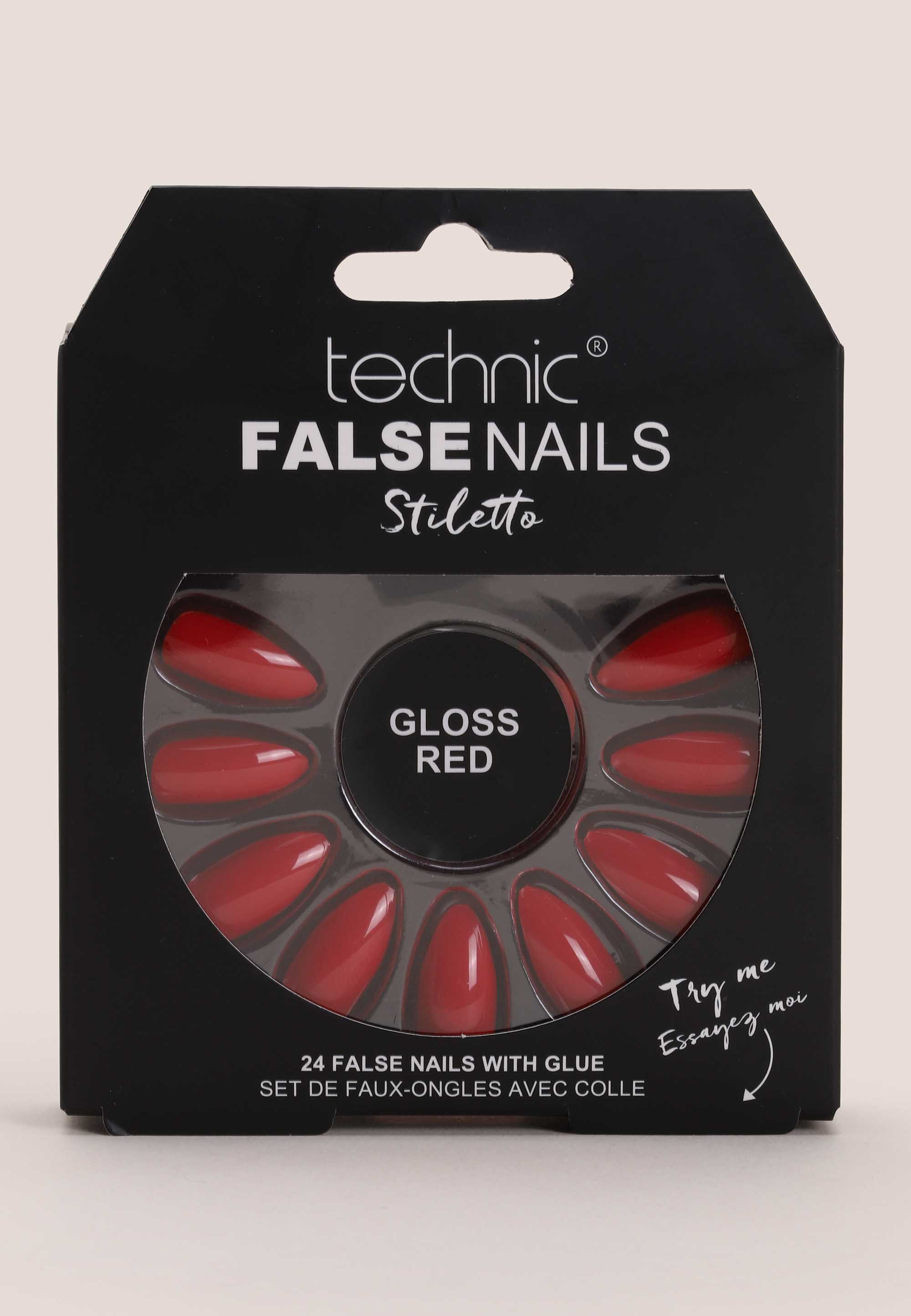 Womens Technic Red Stiletto Gloss False Nails