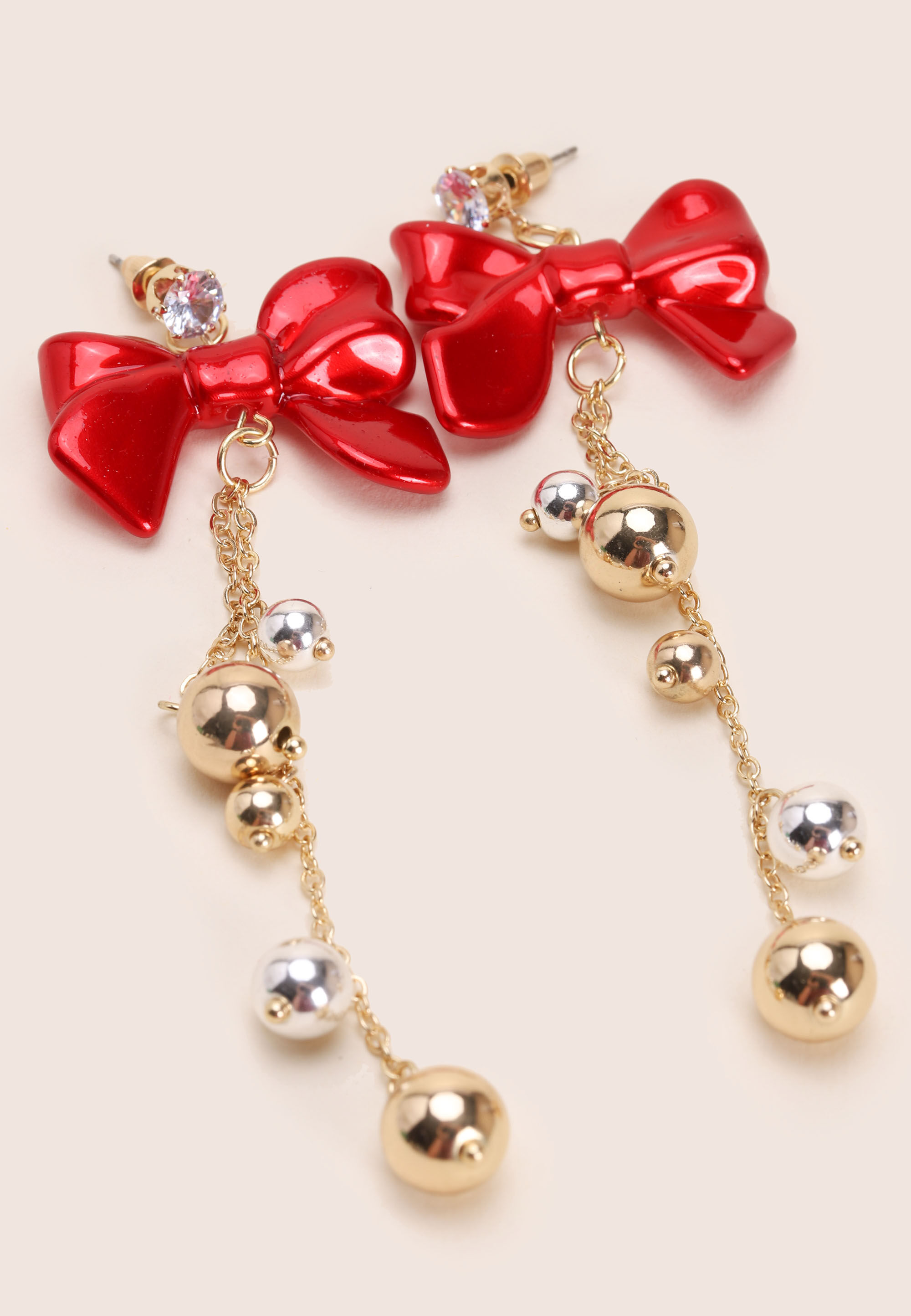 Womens Gold Christmas Bow Drop Earrings