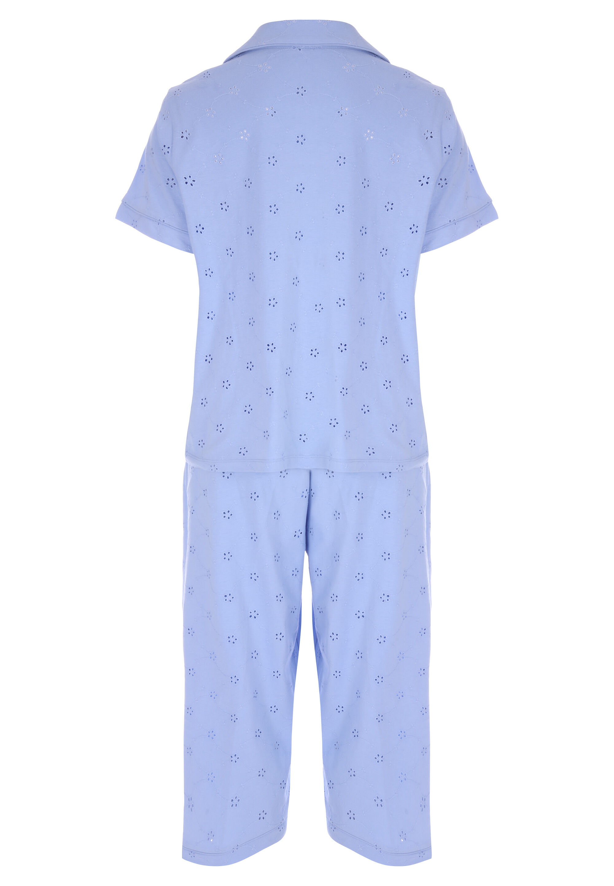Womens Blue Broidery Anglaise Cropped Pyjama Set