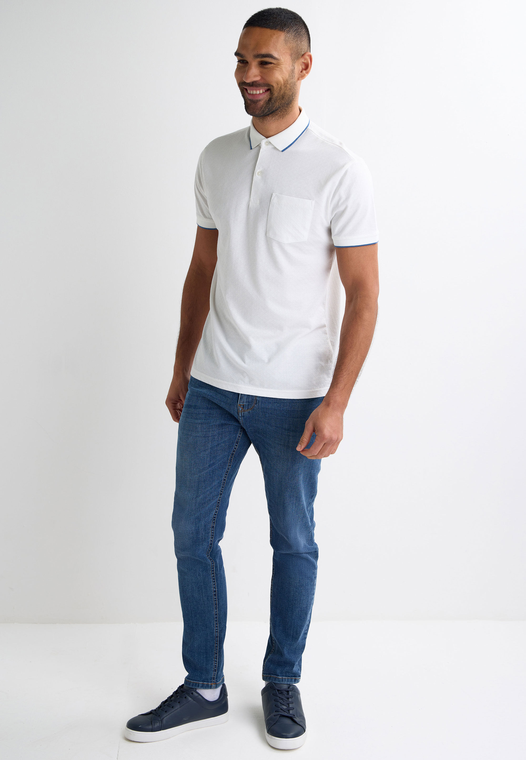 Mens White Jacquard Short Sleeve Polo Shirt